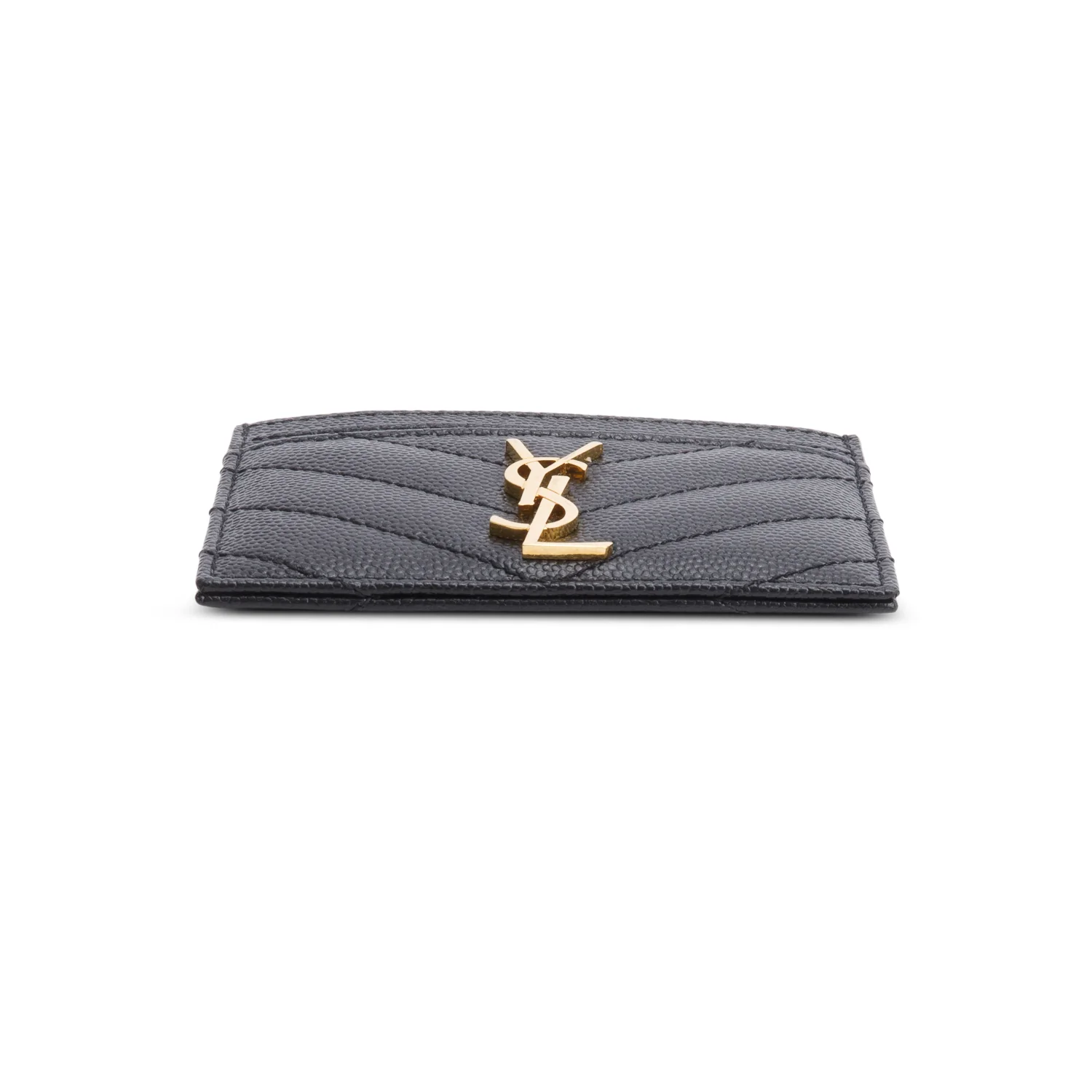 Saint Laurent 2023 Black Grain de Poudre Matelasse Chevron Leather Card Holder - Image 5