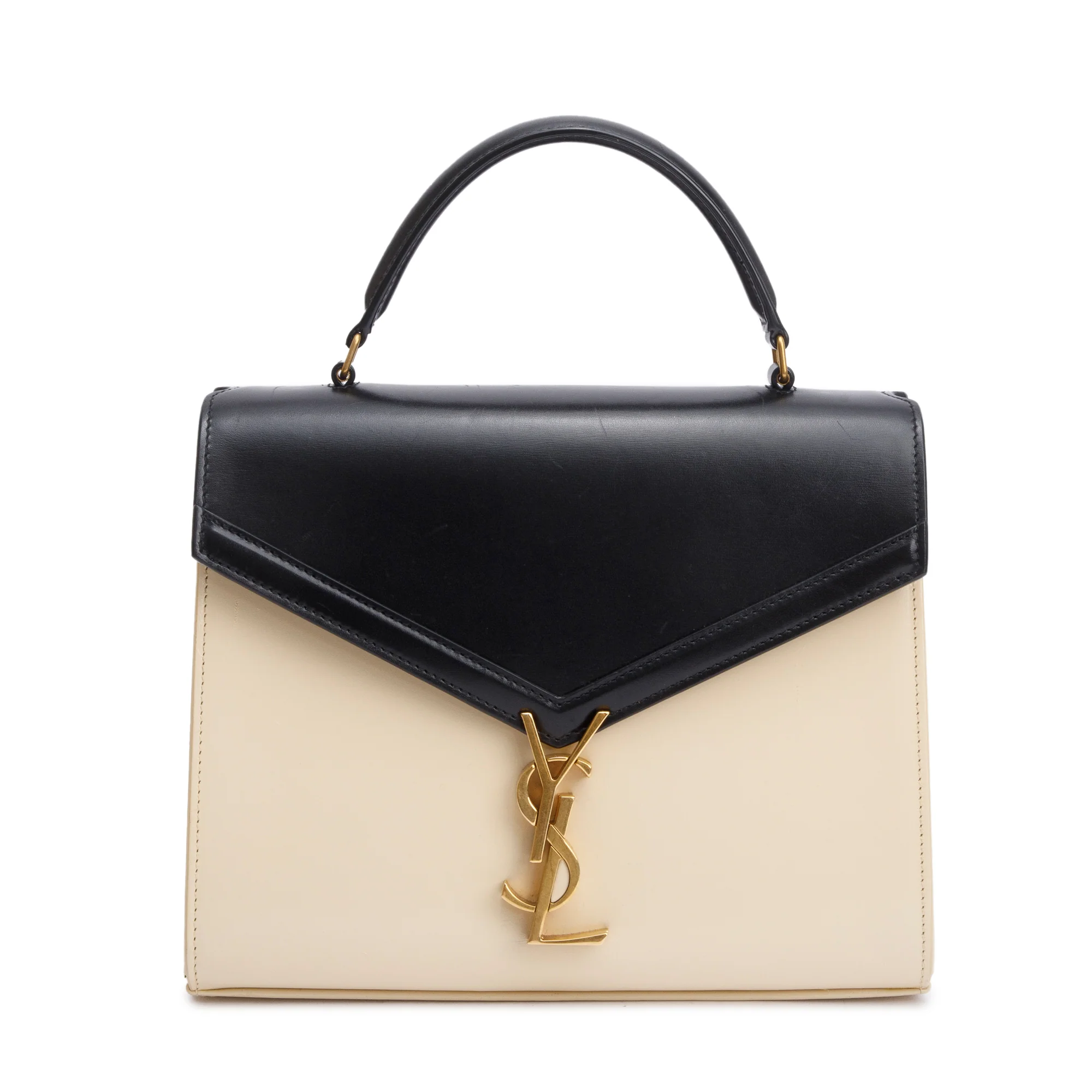 Saint Laurent 2023 Black & Ivory Smooth Leather Cassandra Medium Top Handle Bag - Image 3