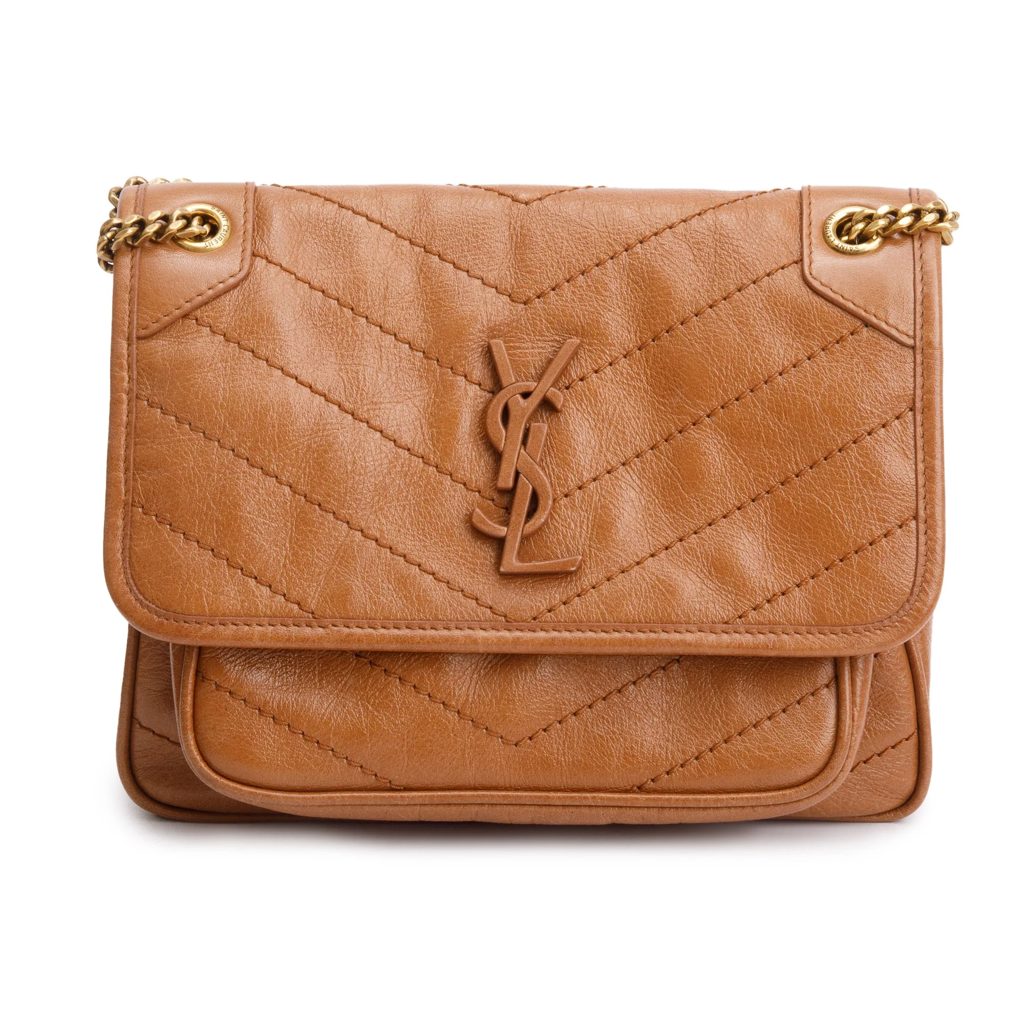 Saint Laurent 2023 Brown Crinkled Calfskin Leather Baby Niki Shoulder Bag - Image 3