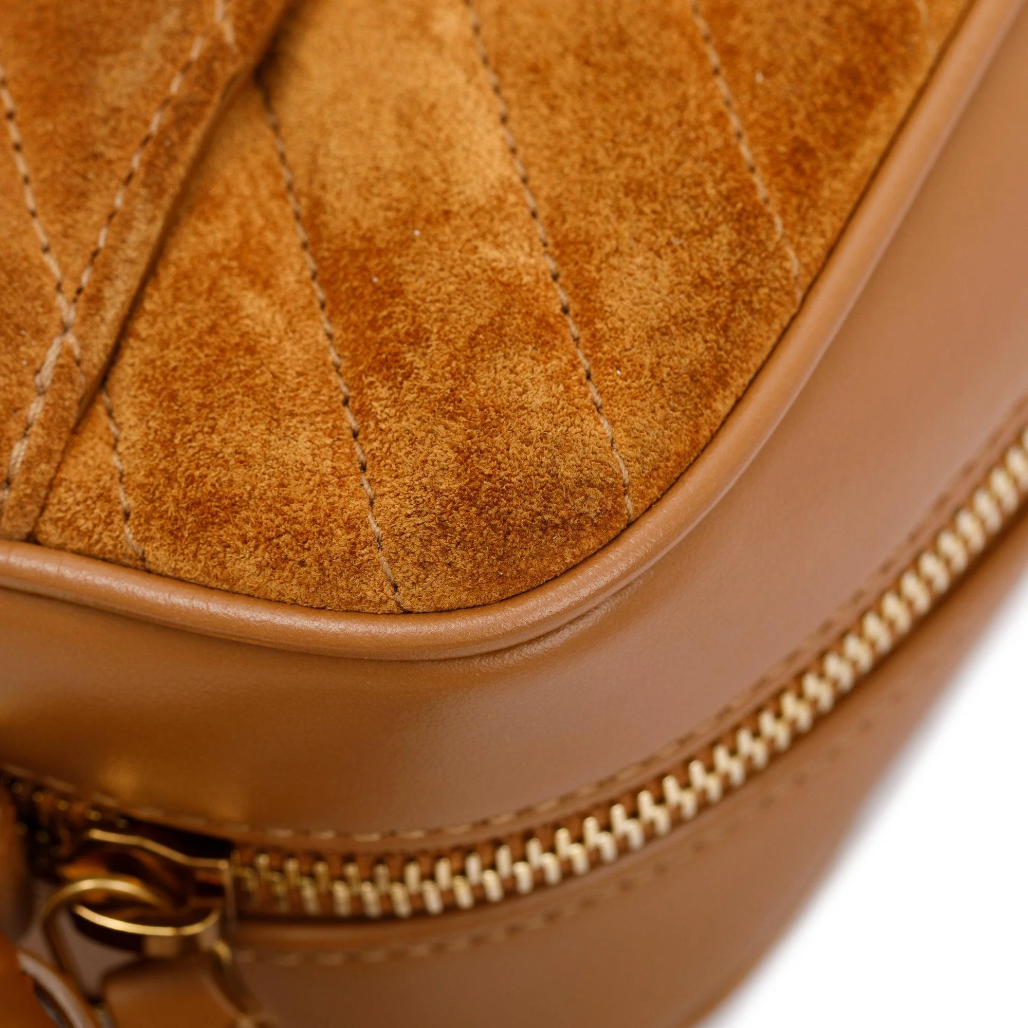 Saint Laurent 2023 Brown Quilted Suede & Smooth Leather Lou Camera Bag w/ Box - Image 11