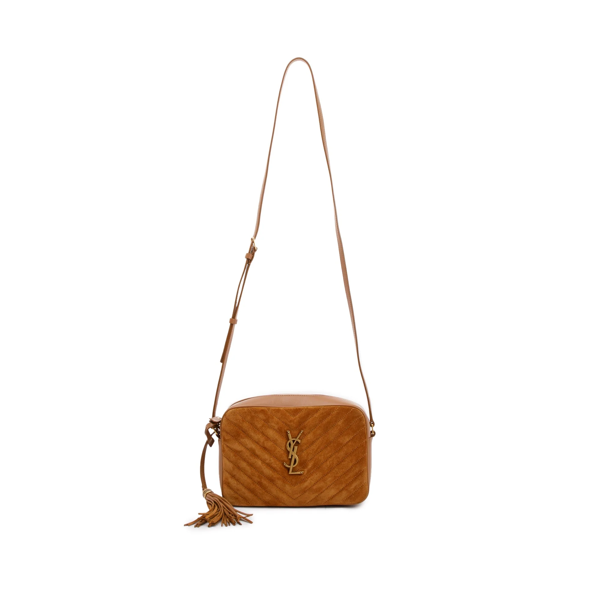 Saint Laurent 2023 Brown Quilted Suede & Smooth Leather Lou Camera Bag w/ Box - Image 5