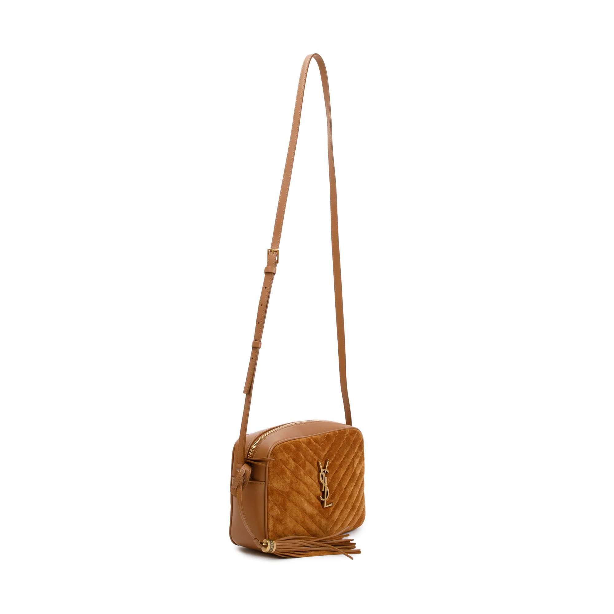 Saint Laurent 2023 Brown Quilted Suede & Smooth Leather Lou Camera Bag w/ Box - Image 6