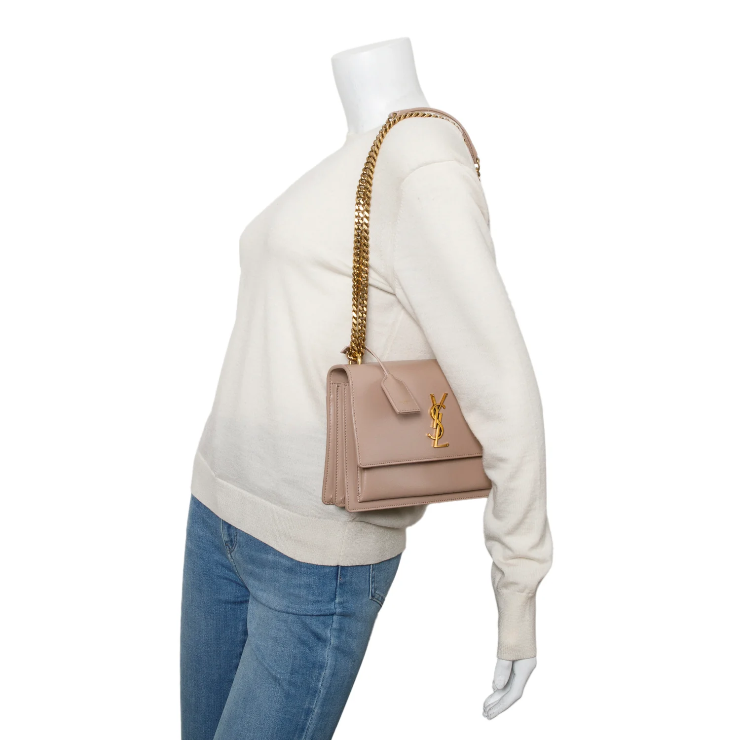 Saint Laurent 2023 Dark Beige Smooth Leather Medium Sunset Bag w/ Box - Image 10