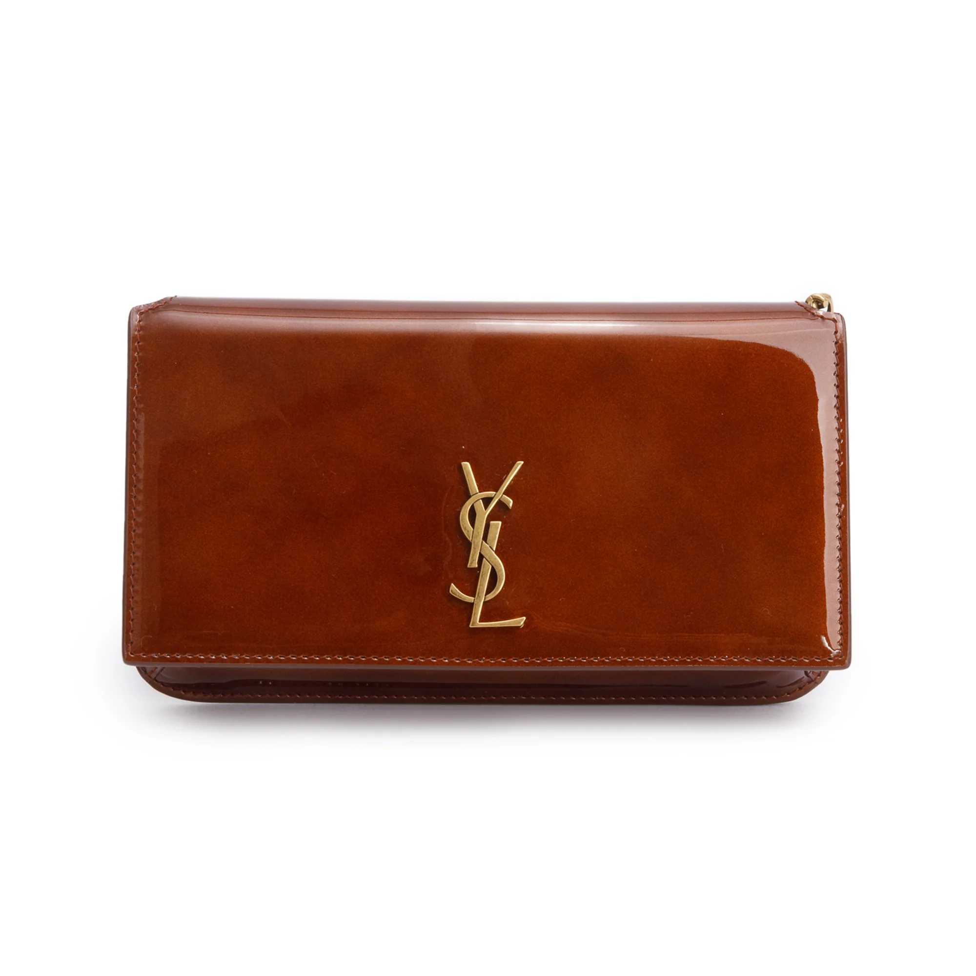 Saint Laurent 2024 Brown Patent Leather Cassandre Phone Holder w/ Box - Image 4
