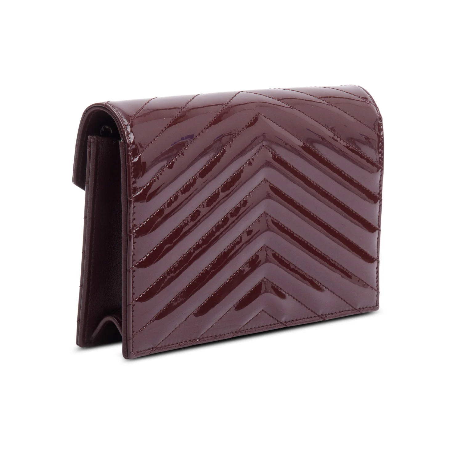 Saint Laurent 2024 Burgundy Patent Leather Cassandre Envelope Chain Wallet w/ Box - Image 7