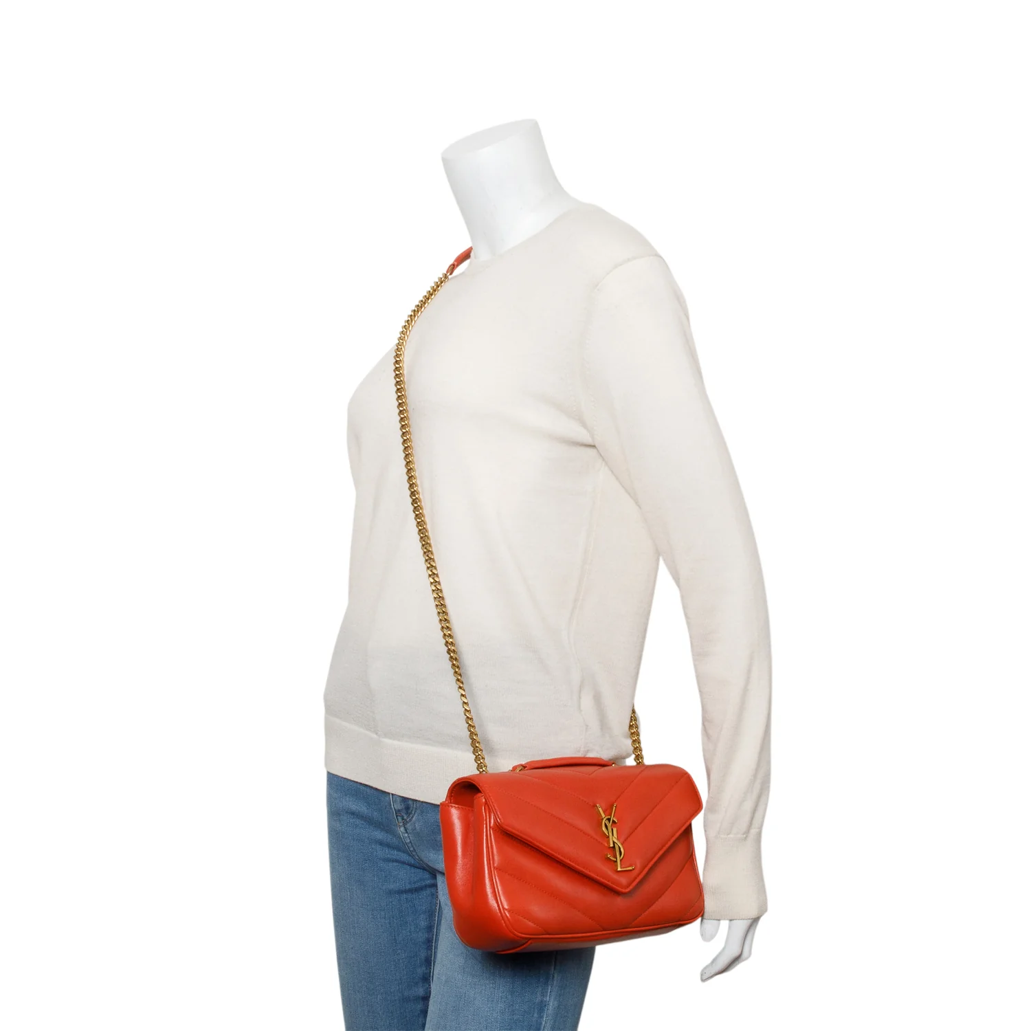 Saint Laurent 2024 Orange Lambskin Chevron Quilted Small LouLou Bag w/ Box - Image 2
