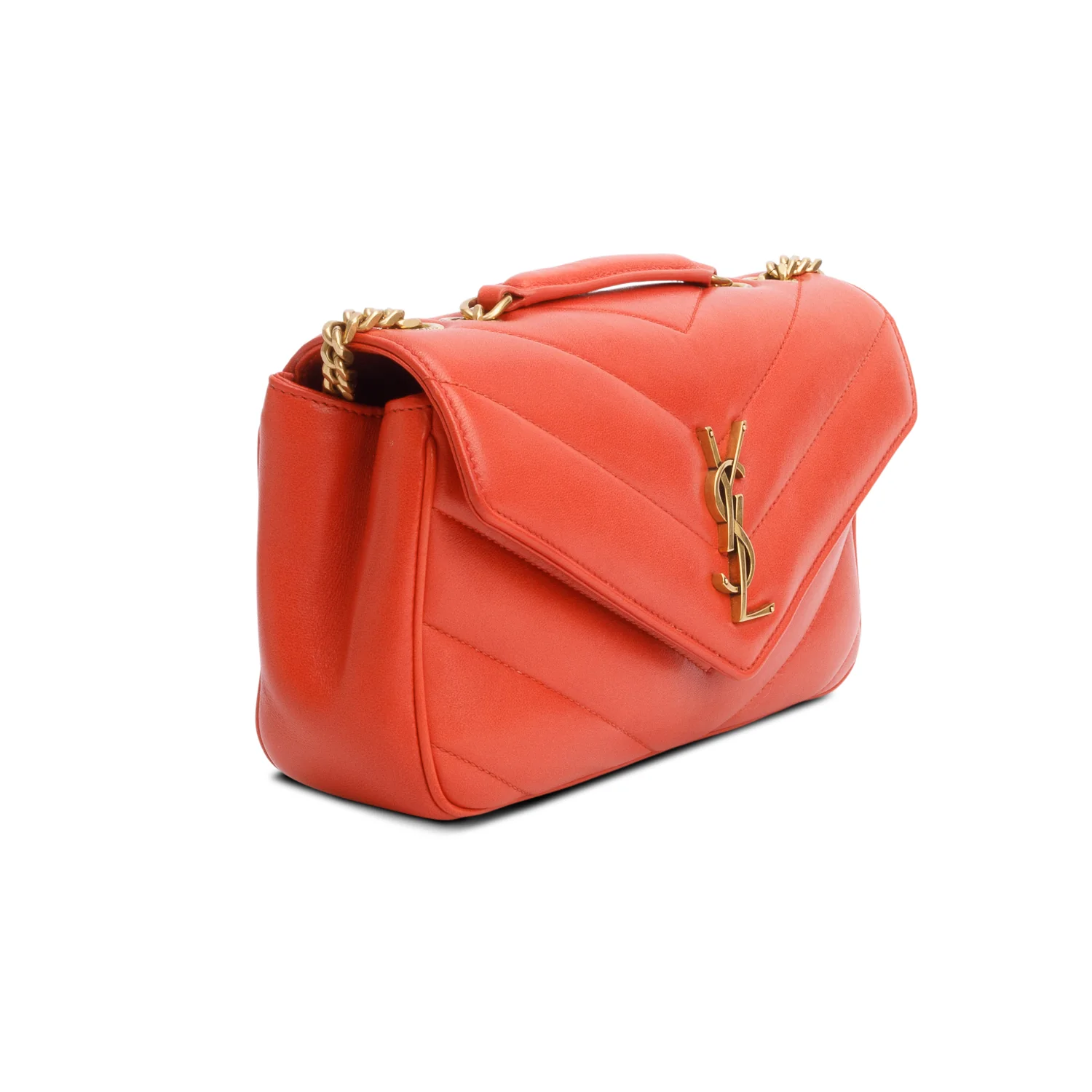 Saint Laurent 2024 Orange Lambskin Chevron Quilted Small LouLou Bag w/ Box - Image 5
