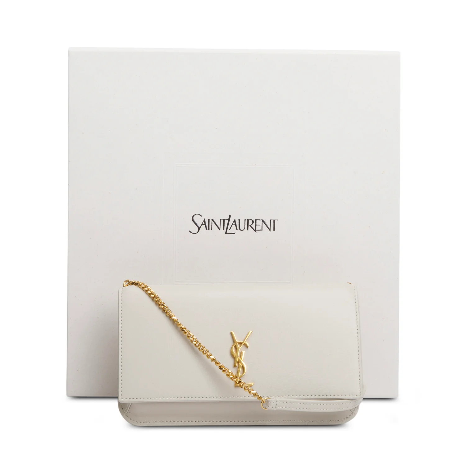 Saint Laurent 2024 White Smooth Leather Cassandre Phone Holder Bag w/ Box - Image 2