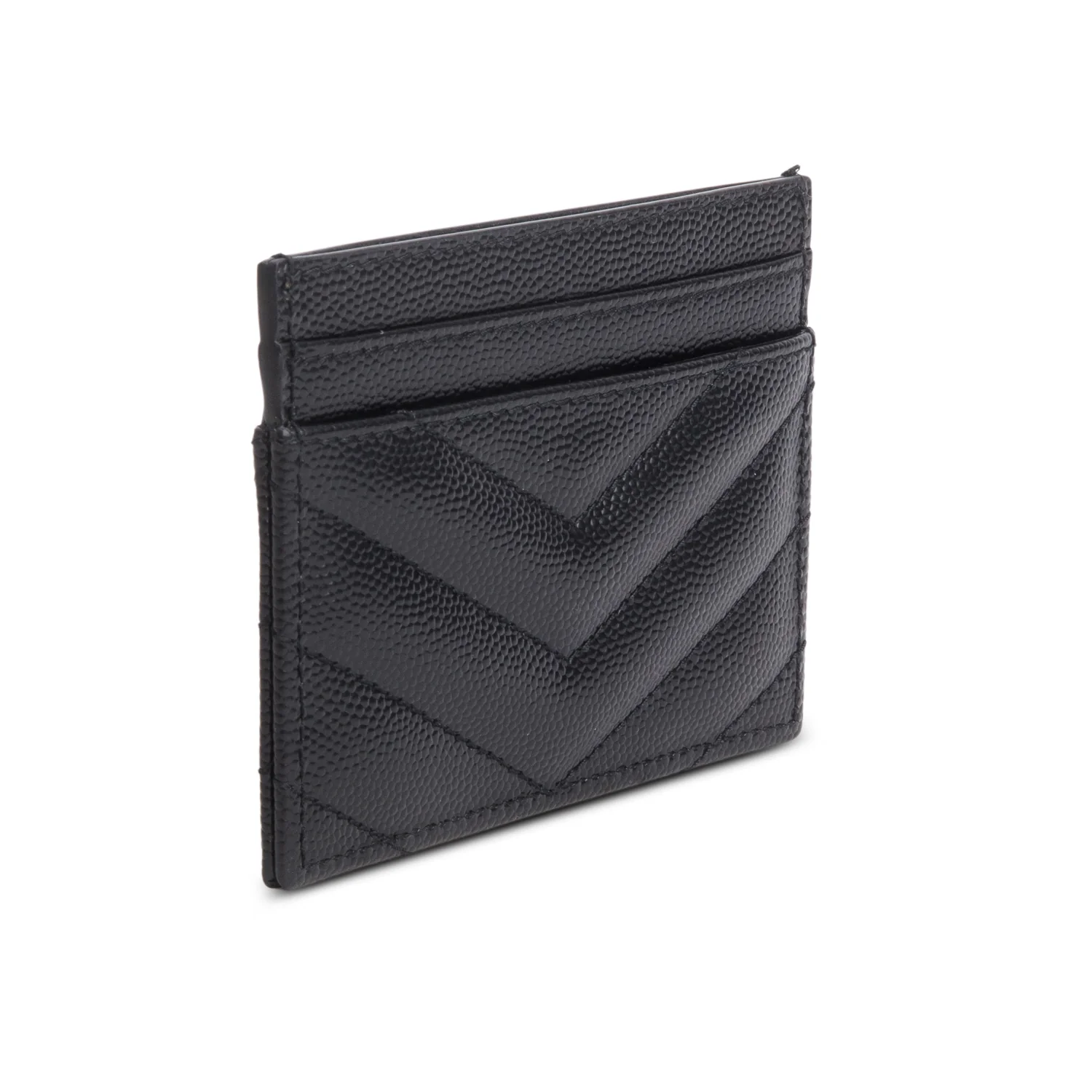 Saint Laurent 2025 Black Grain de Poudre Chevron Cassandre Card Holder w/ Box & Receipt - Image 5