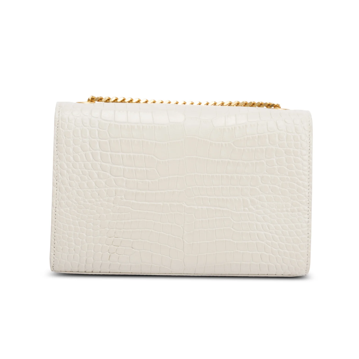 Saint Laurent 2025 White Crocodile-Embossed Leather Small Classic Monogram Kate Tassel Chain Bag w/ Box - Image 6