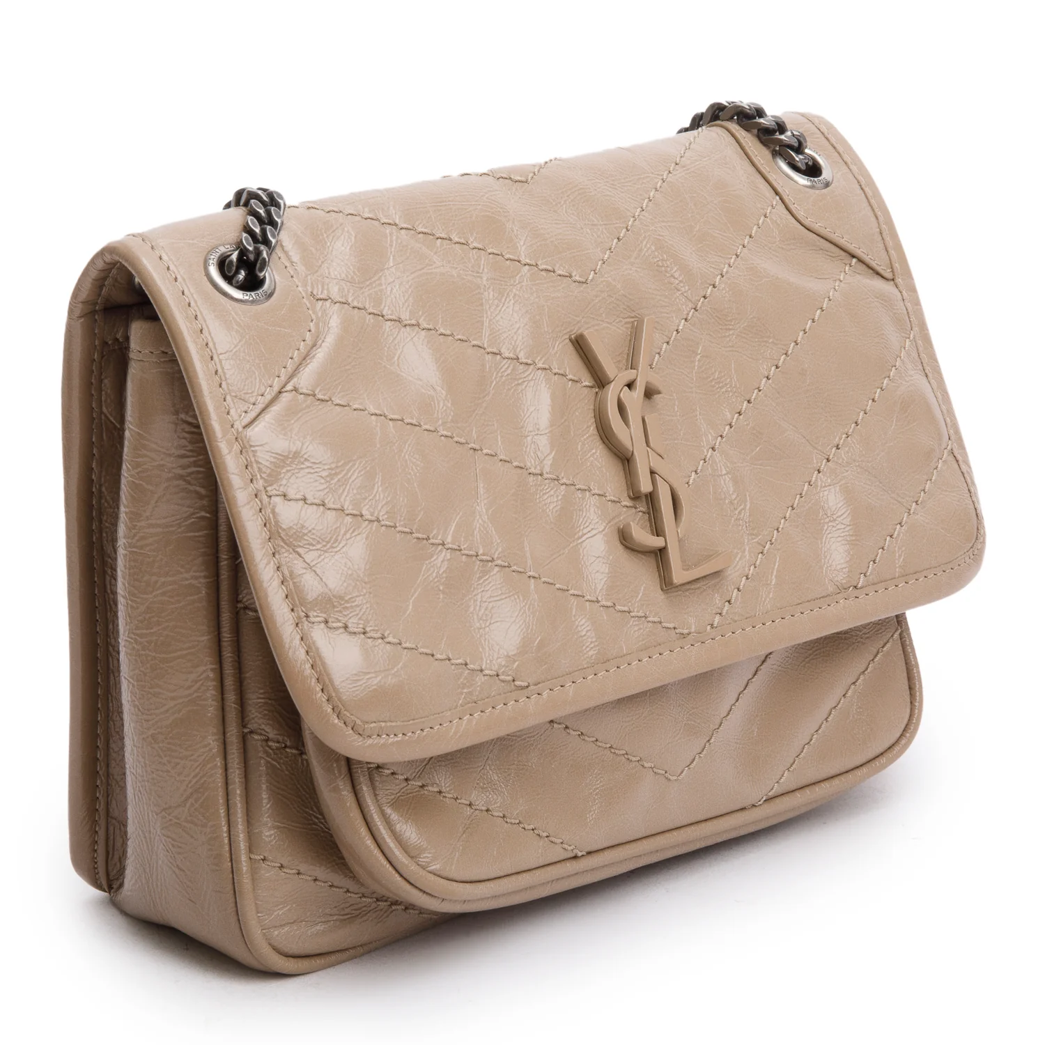 Saint Laurent Beige Crinkled Calfskin Matelasse Leather Baby Niki Shoulder Bag - Image 4