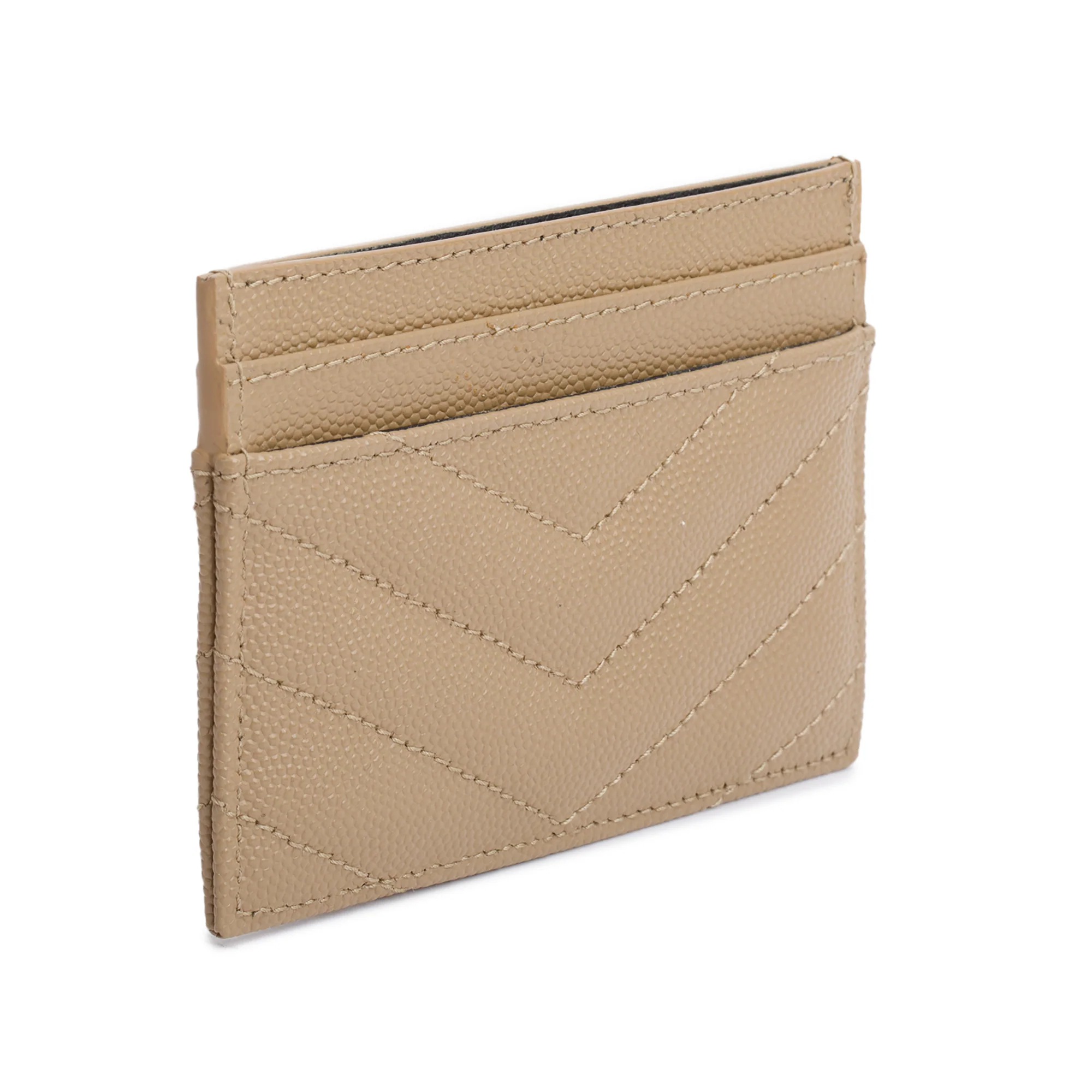 Saint Laurent Beige Grain de Poudre Matelasse Chevron Leather Card Case w/ Box - Image 5