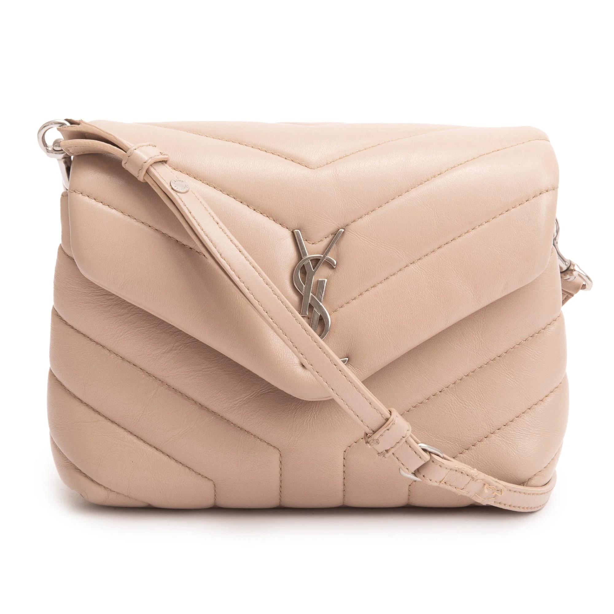 Saint Laurent Beige Monogram Matelasse Toy Loulou Crossbody Bag w/ Box