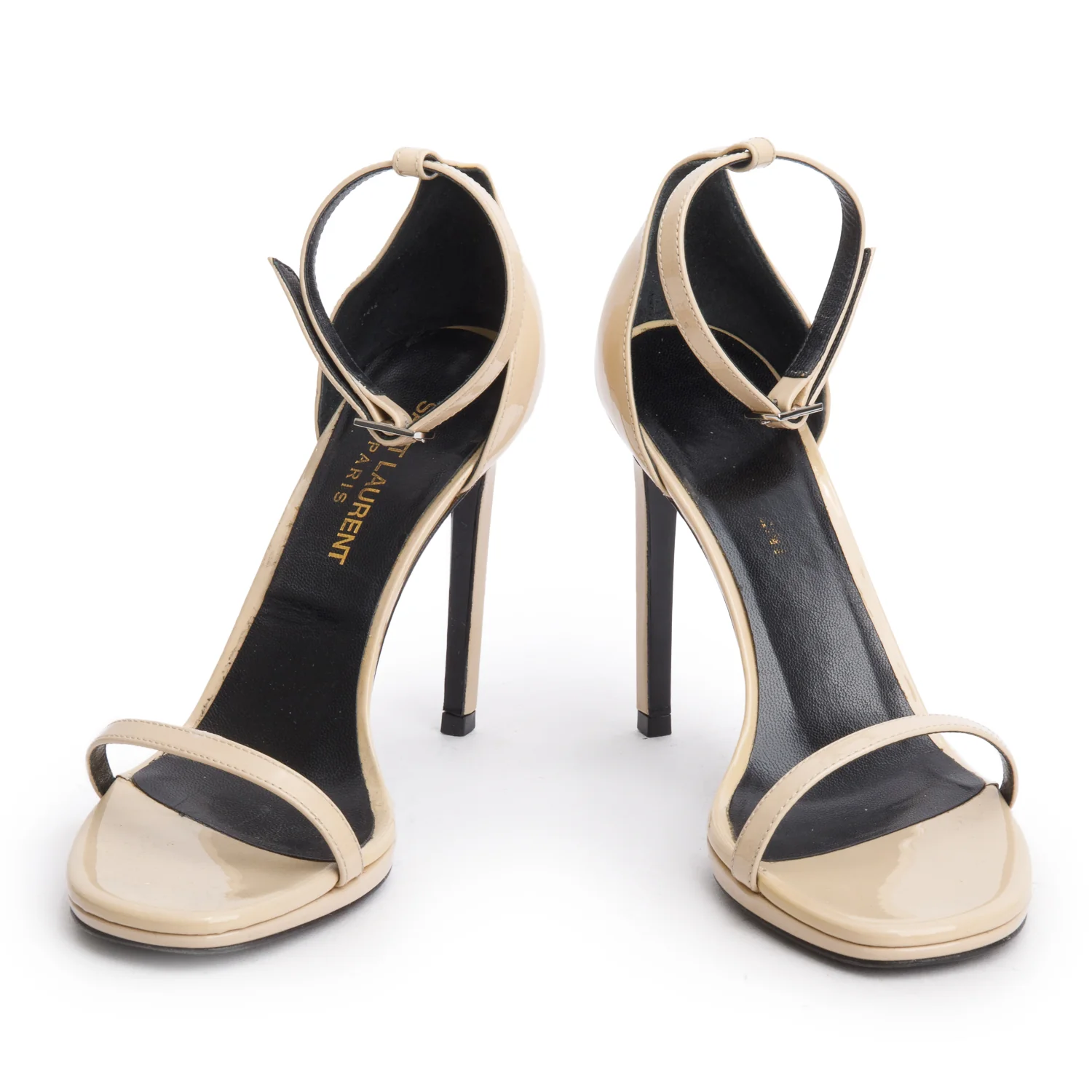 Saint Laurent Beige Patent Leather Jane Sandals, Size 35 w/ Box - Image 4