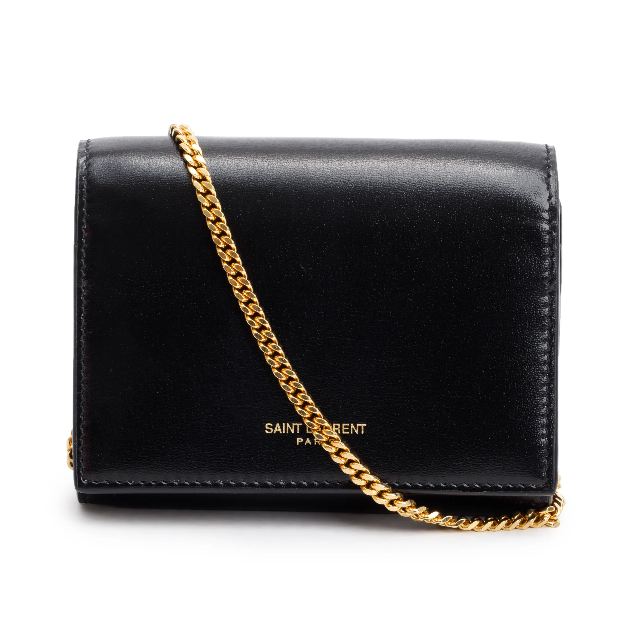 Saint Laurent Black Calf Leather Micro Chain Card Case w/ Box