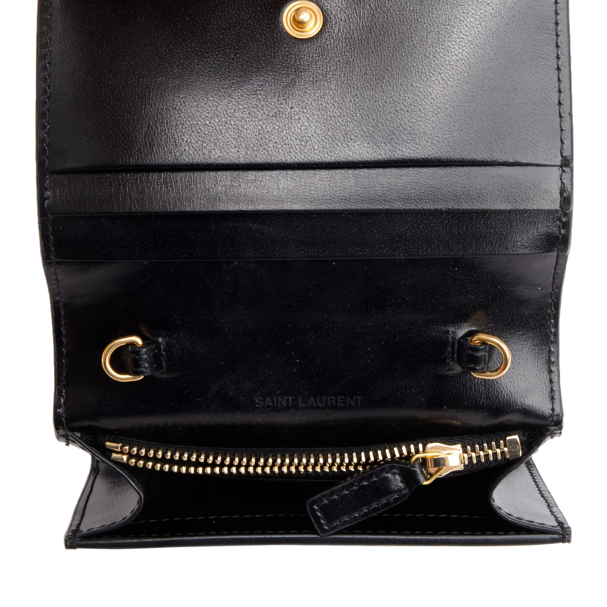 Saint Laurent Black Calf Leather Micro Chain Card Case w/ Box - Image 8