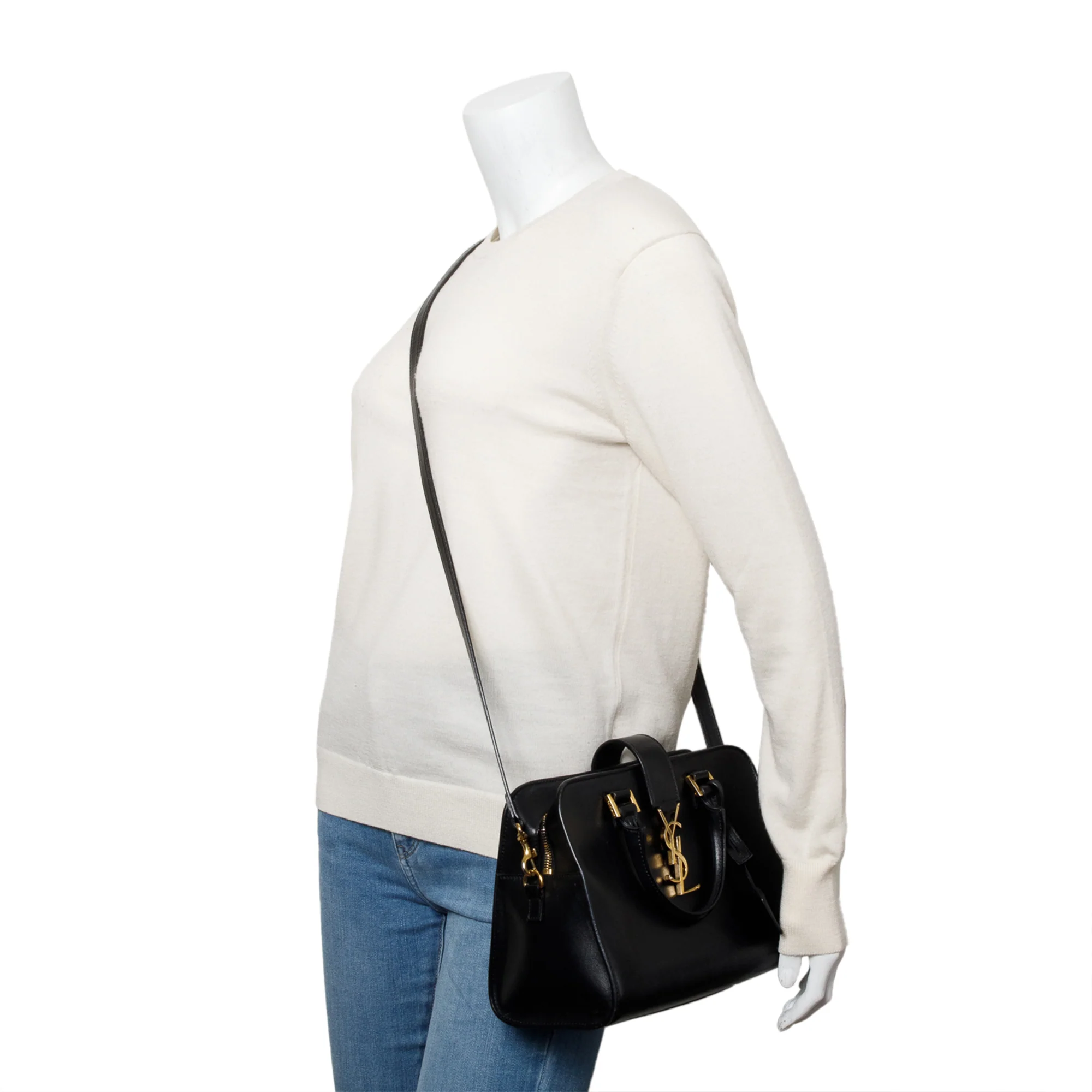 Saint Laurent Black Calfskin Leather Baby Cabas Tote Bag w/ Strap - Image 2
