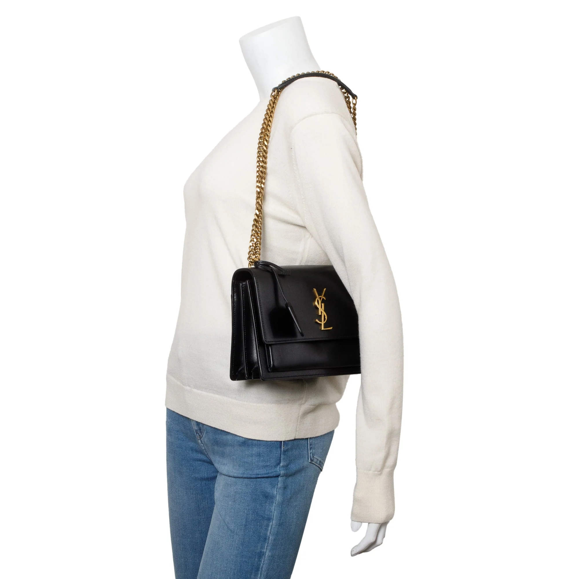 Saint Laurent Black Calfskin Leather Medium Sunset Shoulder Bag - Image 2