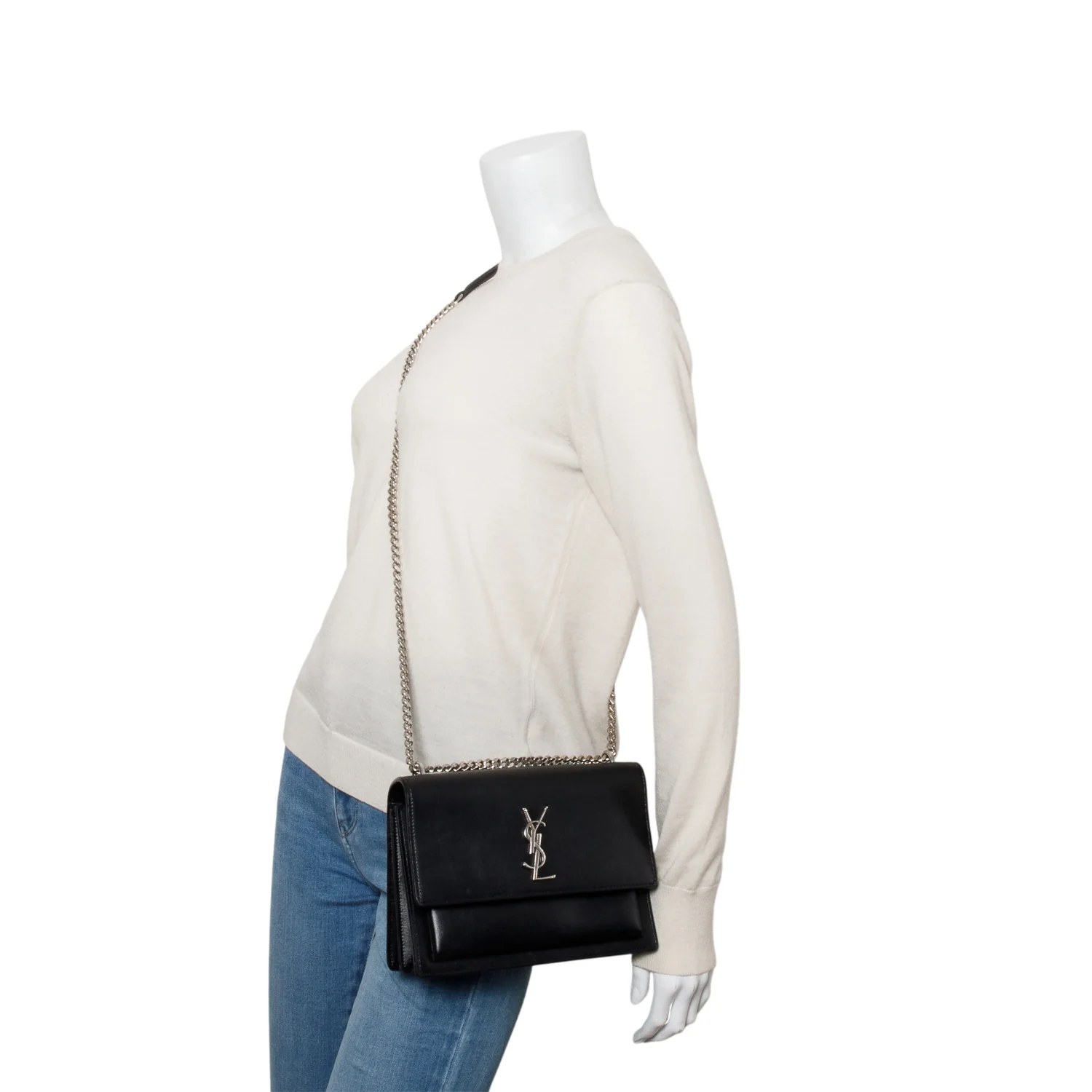 Saint Laurent Black Calfskin Leather Medium Sunset Shoulder Bag w/ Box & Receipt - Image 2