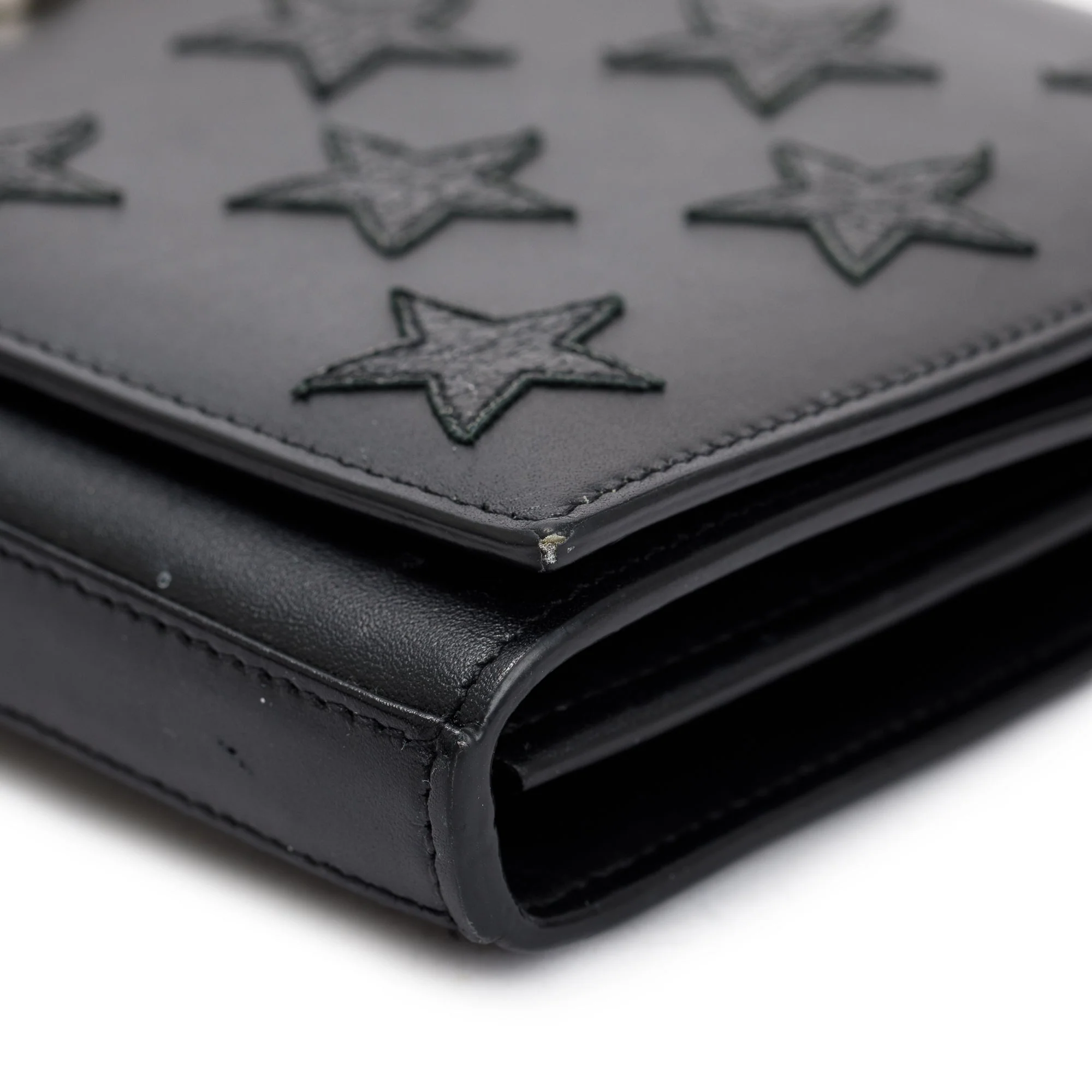 Saint Laurent Black Calfskin Leather Monogram Star Kate Chain Wallet - Image 6