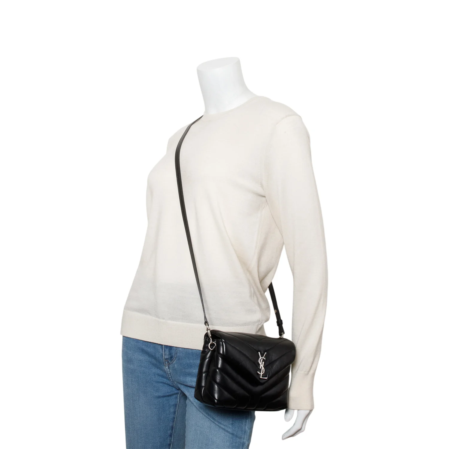 Saint Laurent Black Calfskin Y Quilted Monogram Toy Loulou Crossbody Bag w/ Box - Image 2