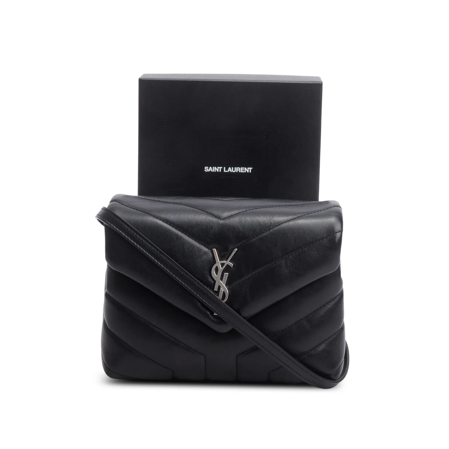 Saint Laurent Black Calfskin Y Quilted Monogram Toy Loulou Crossbody Bag w/ Box - Image 3
