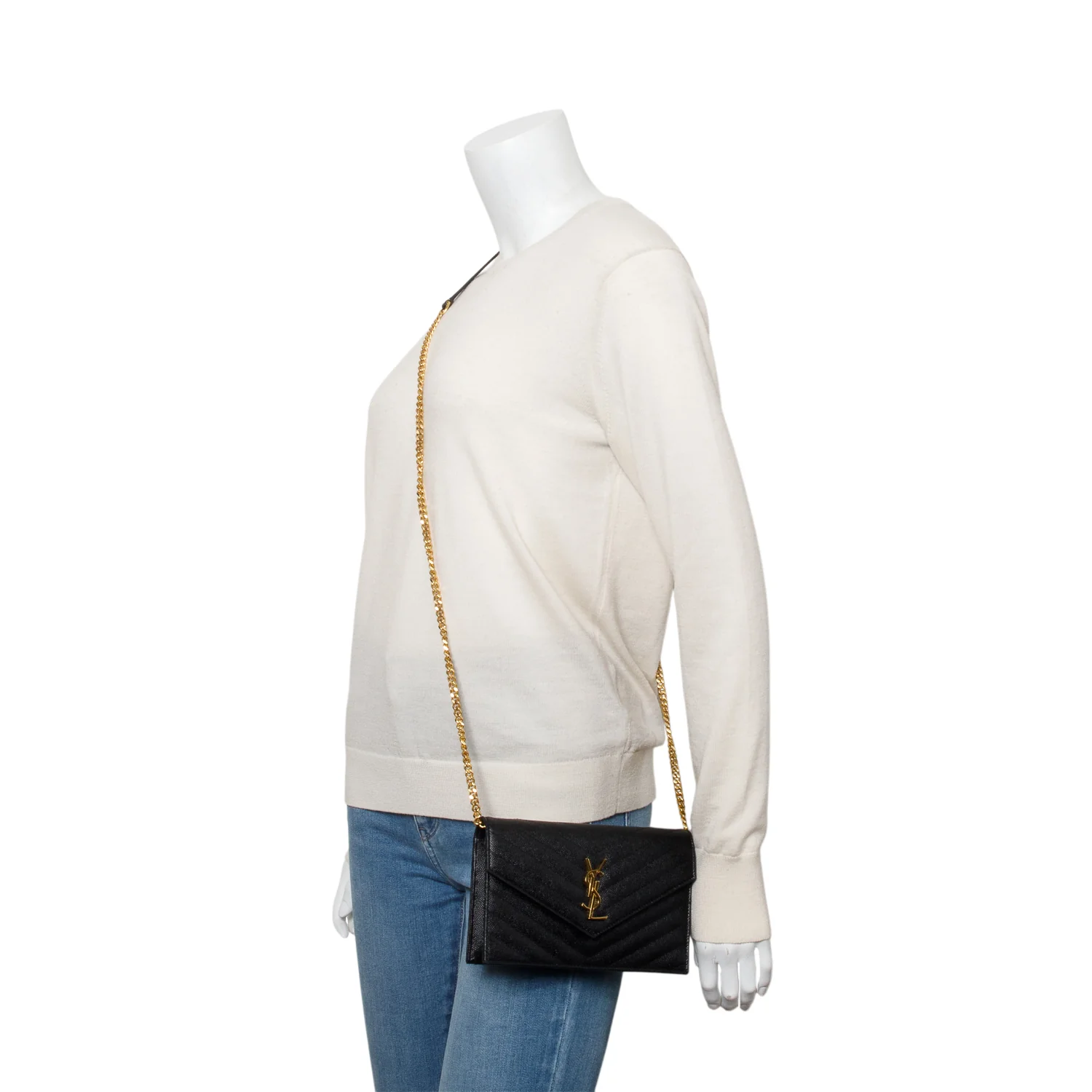 Saint Laurent Black Cassandre Matelasse Envelope Chain Wallet - Image 2