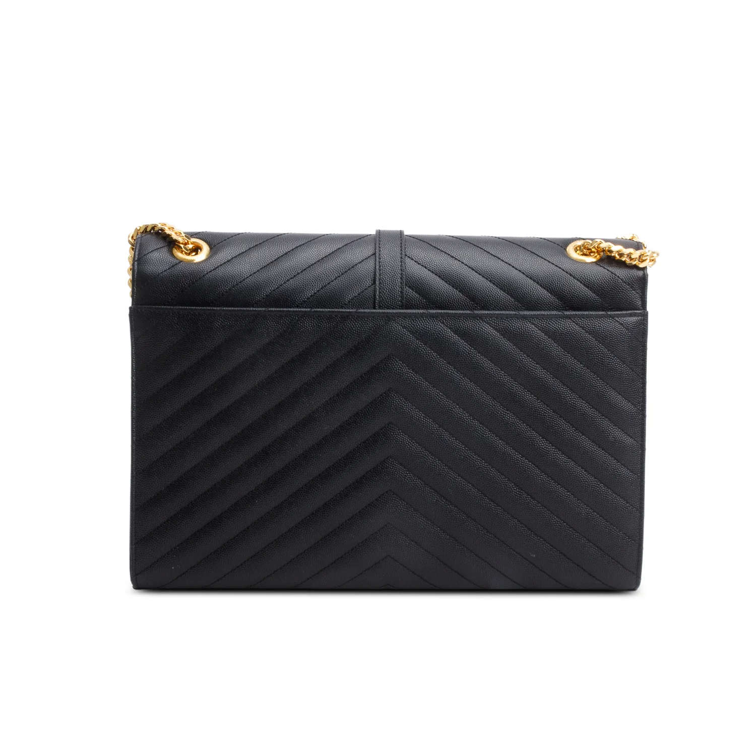Saint Laurent Black Chevron Grain De Poudre Leather Large Envelope Chain Bag - Image 5