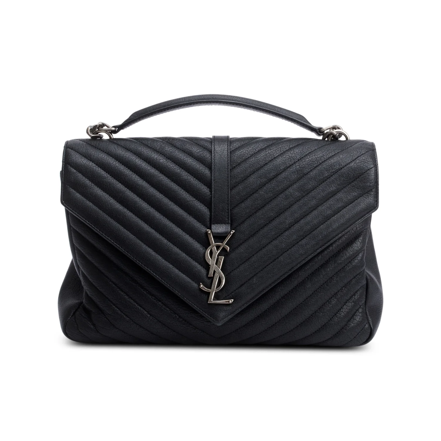 Saint Laurent Black Chevron Leather Large Chevron College Bag - Image 3
