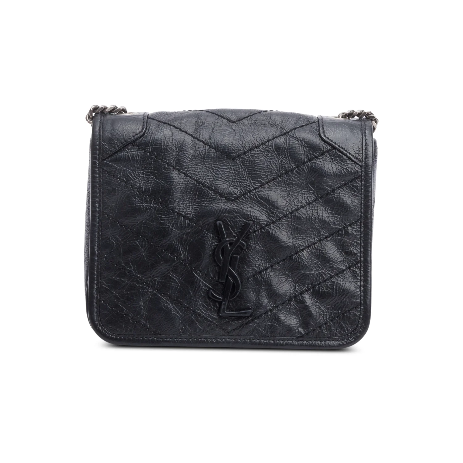 Saint Laurent Black Crinkled Calfskin Matelasse Leather Niki Chain Wallet - Image 3