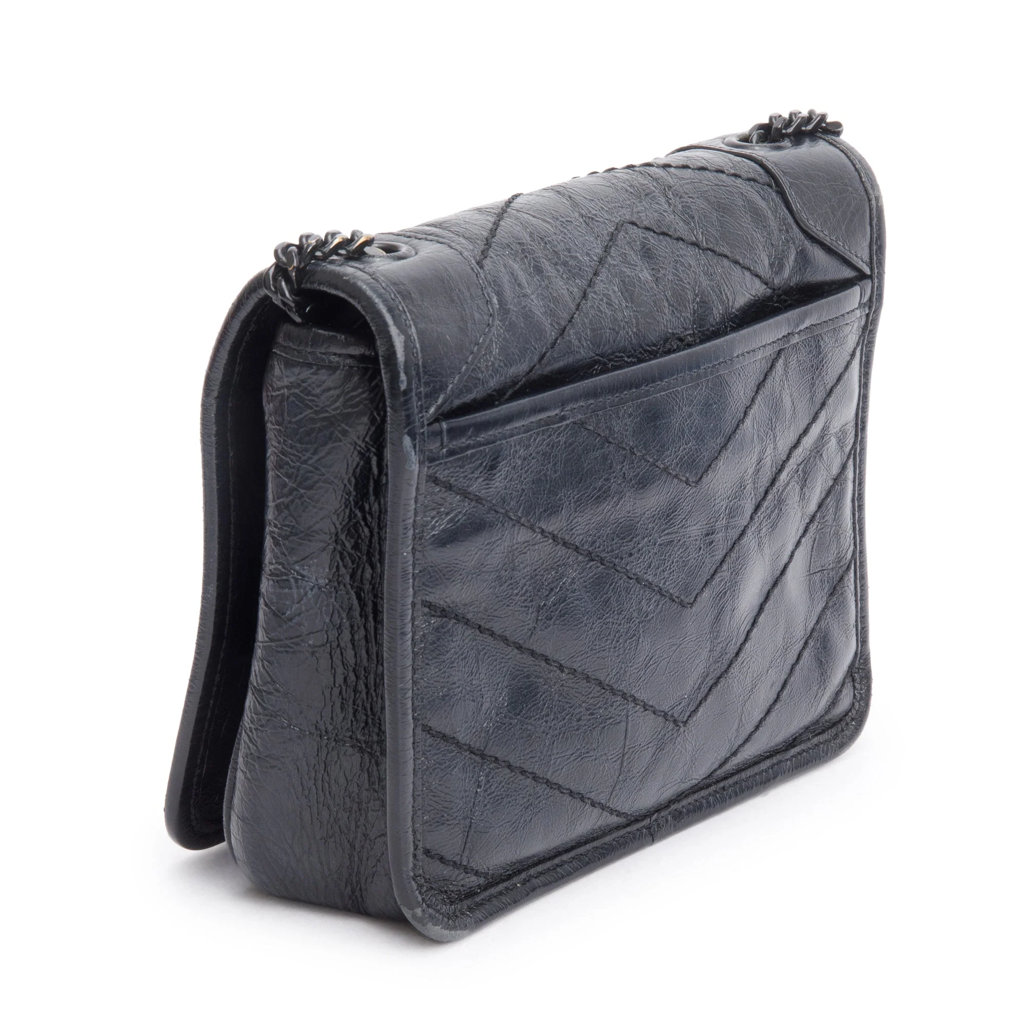 Saint Laurent Black Crinkled Calfskin Matelasse Niki Chain Wallet - Image 6