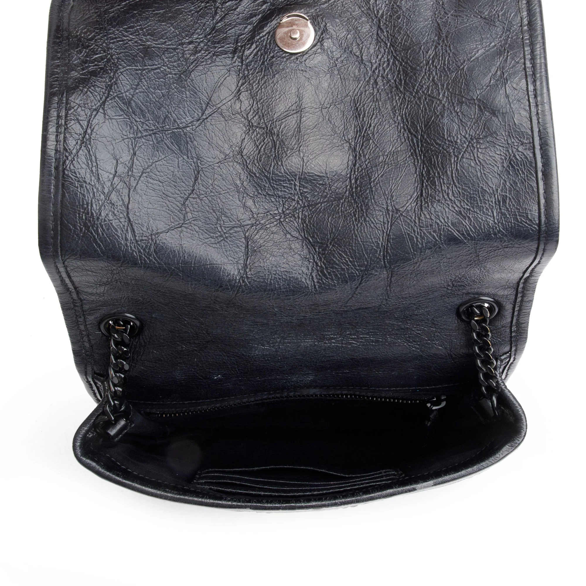 Saint Laurent Black Crinkled Calfskin Matelasse Niki Chain Wallet - Image 8