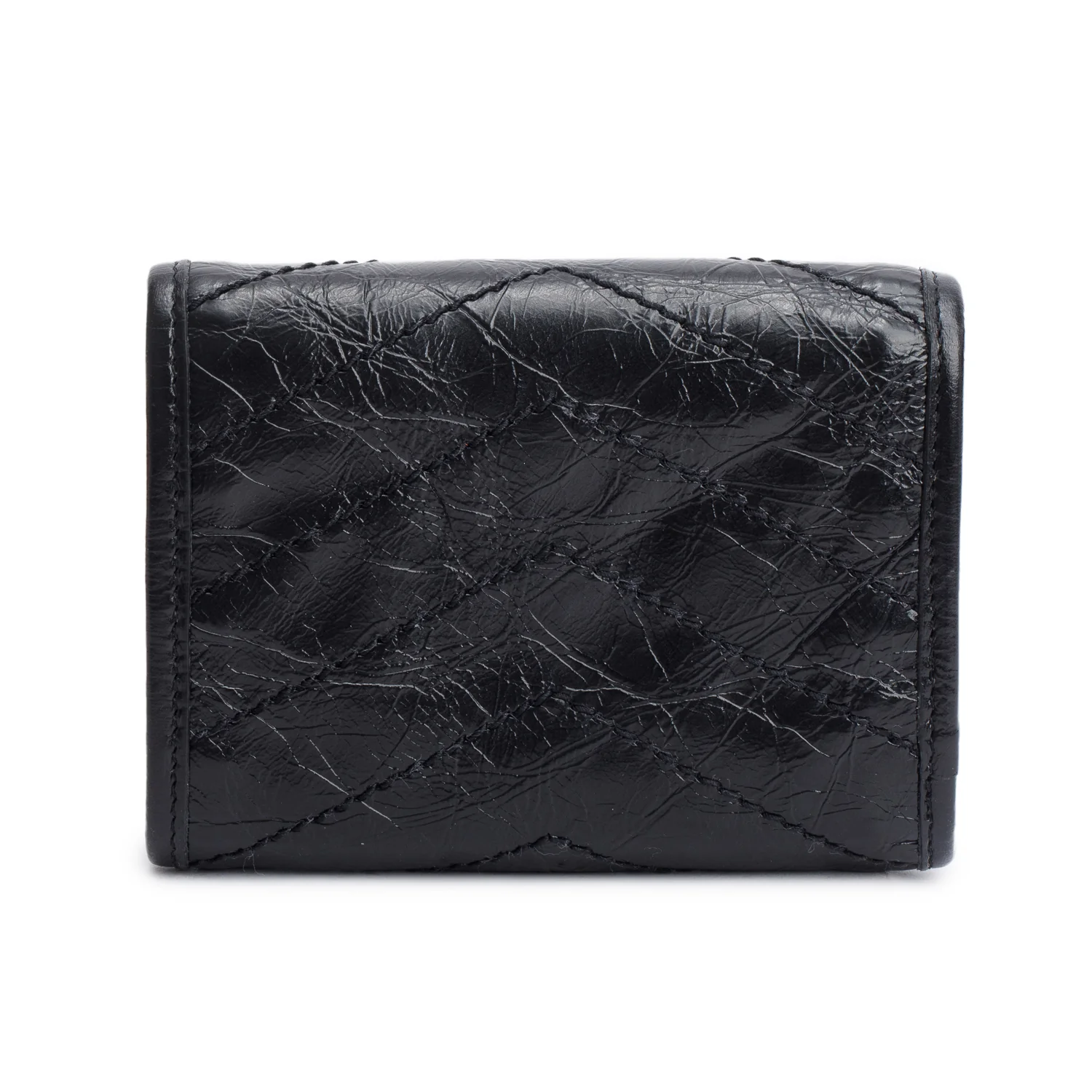 Saint Laurent Black Crinkled Calfskin Niki YSL Monogram Compact Wallet - Image 3
