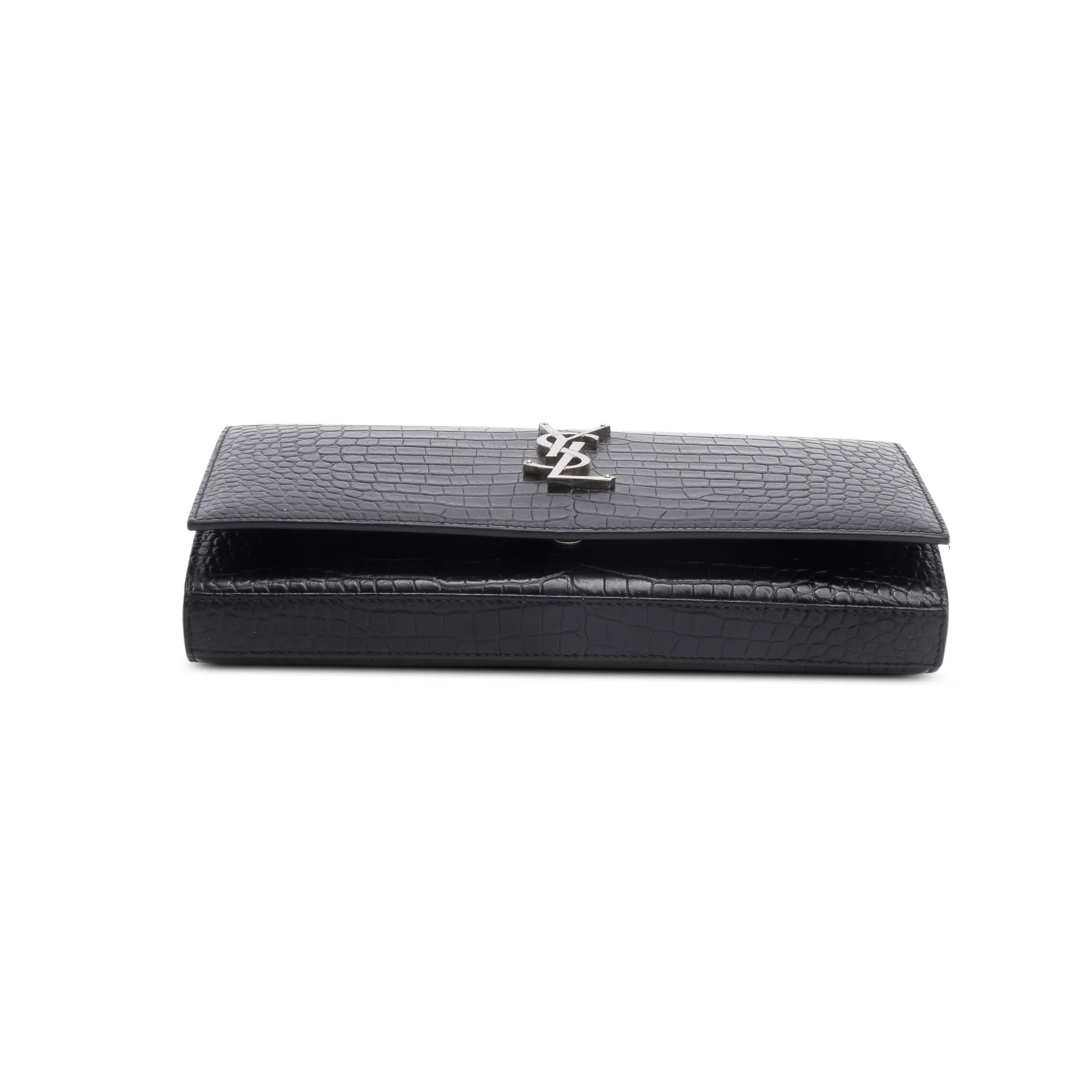 Saint Laurent Black Croc Embossed Classic Cassandre Chain Wallet w/ Box - Image 8
