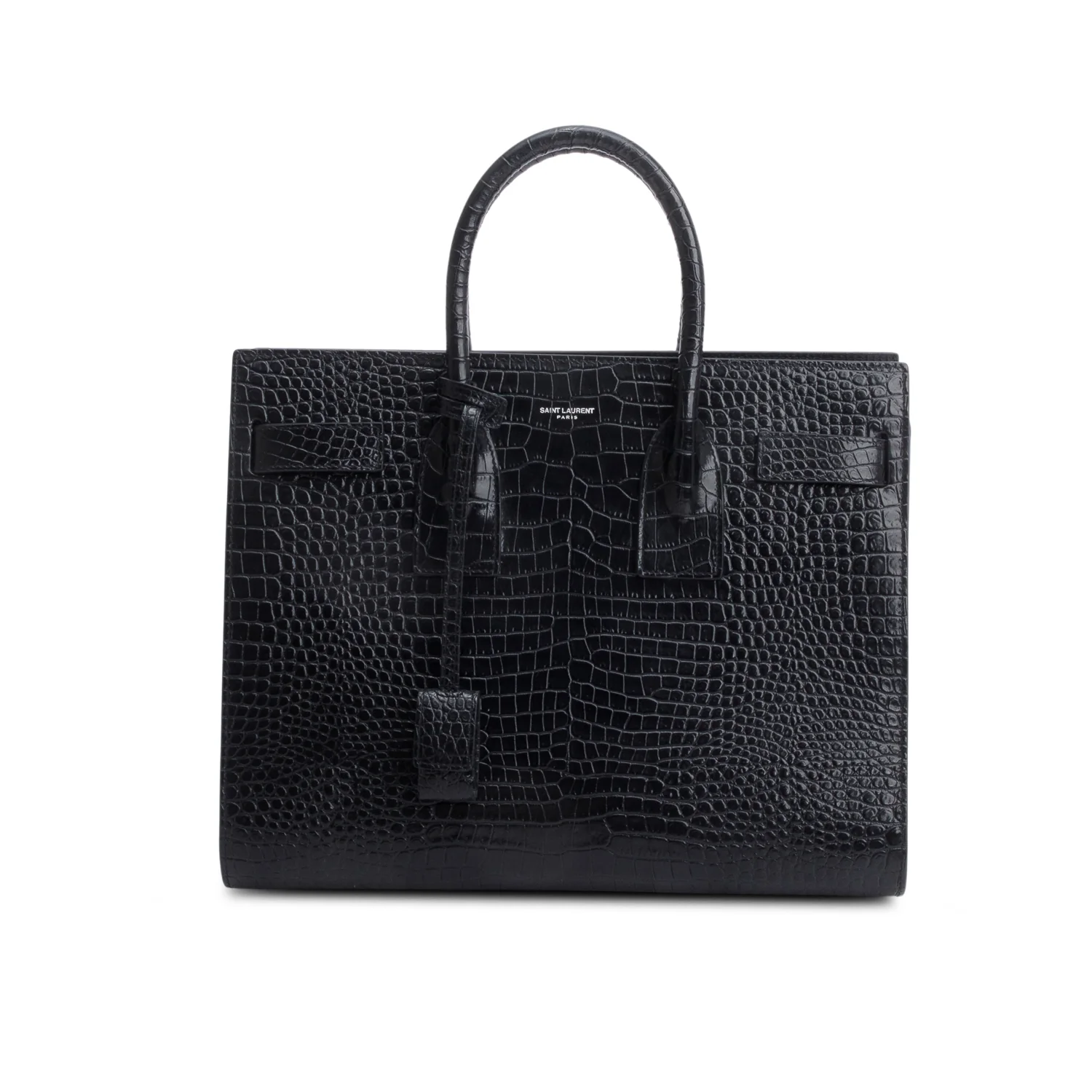 Saint Laurent Black Crocodile Embossed Calfskin Leather Small Sac De Jour w/ Strap - Image 3