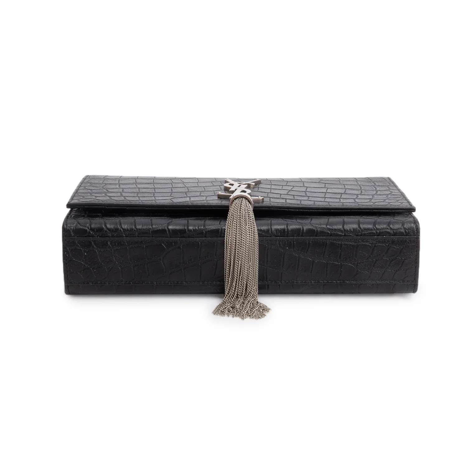 Saint Laurent Black Crocodile-Embossed Leather Medium Classic Monogram Kate Tassel Chain Bag - Image 6