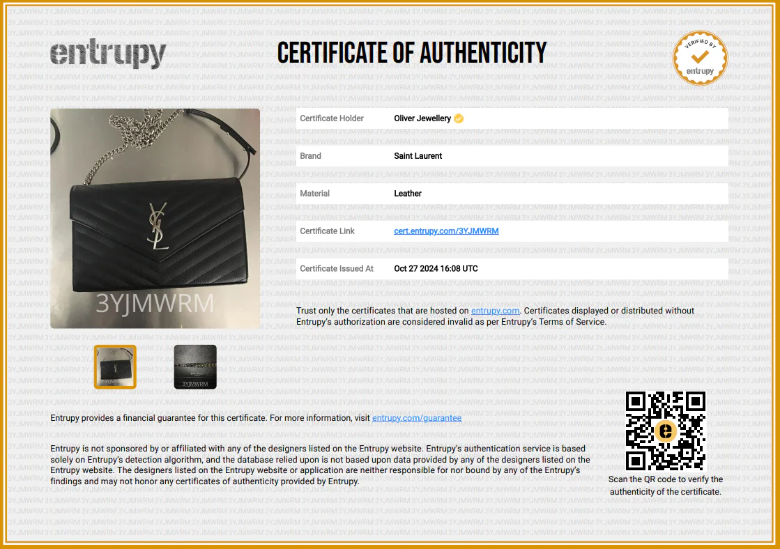 Saint Laurent Black Grain De Poudre Cassandre Envelope Chain Wallet - Image 10