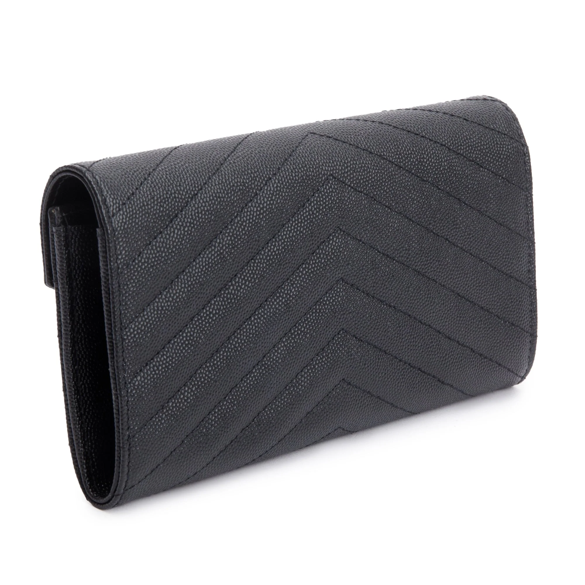 Saint Laurent Black Grain De Poudre Cassandre Matelasse Large Flap Wallet w/ Box - Image 5
