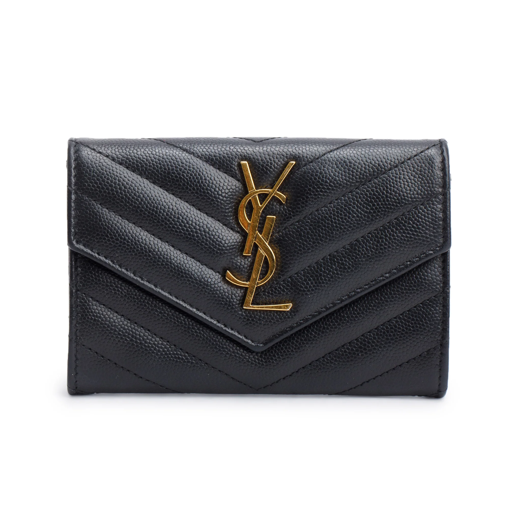 Saint Laurent Black Grain De Poudre Cassandre Matelasse Small Envelope Wallet