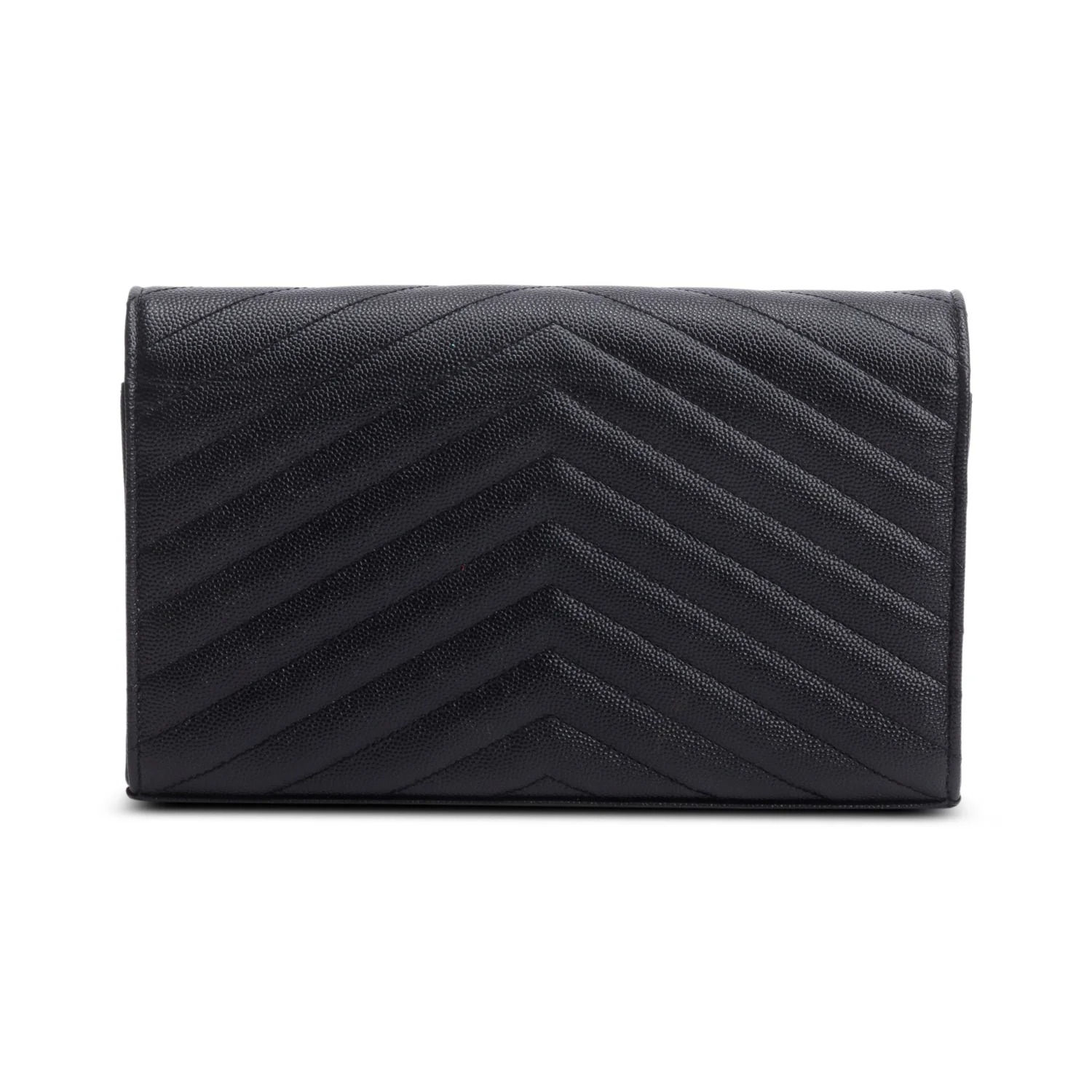 Saint Laurent Black Grain De Poudre Leather Cassandre Envelope Chain Wallet w/ Box - Image 6