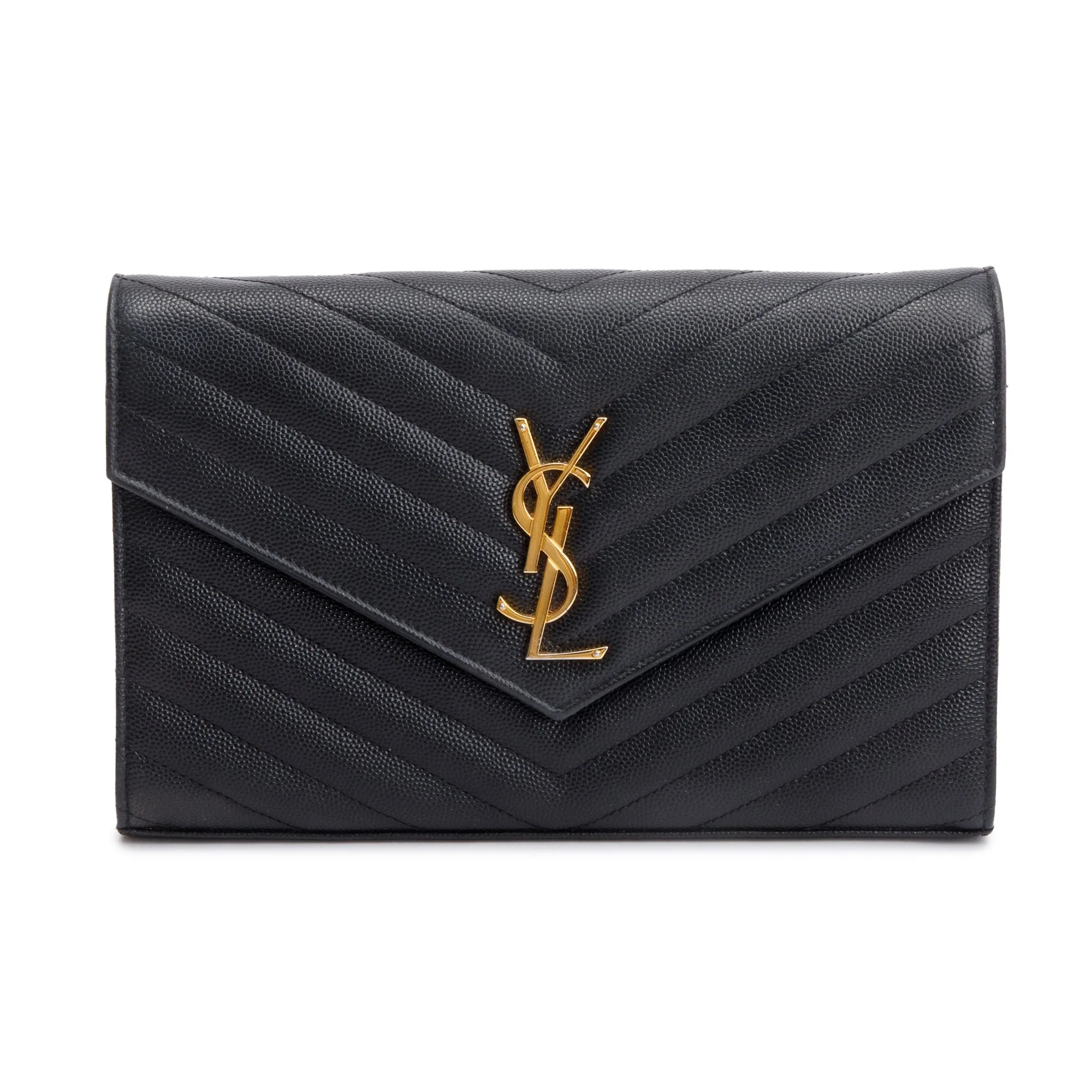Saint Laurent Black Grain De Poudre Leather Cassandre Matelasse Chain Wallet w/ Box & Receipt - Image 4