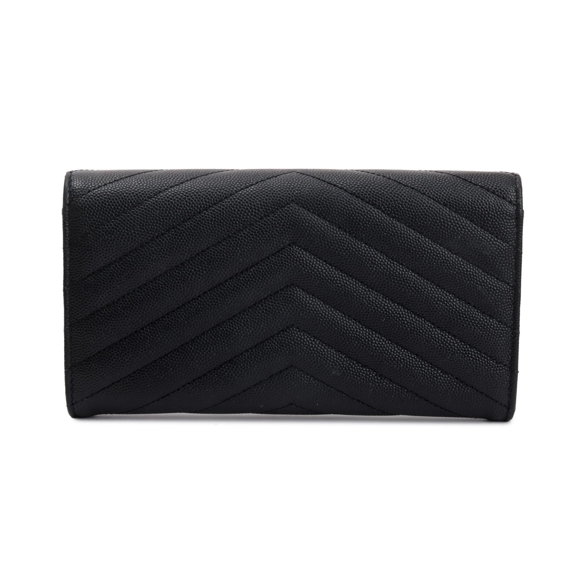 Saint Laurent Black Grain De Poudre Leather Cassandre Matelasse Large Flap Wallet w/ Box - Image 4
