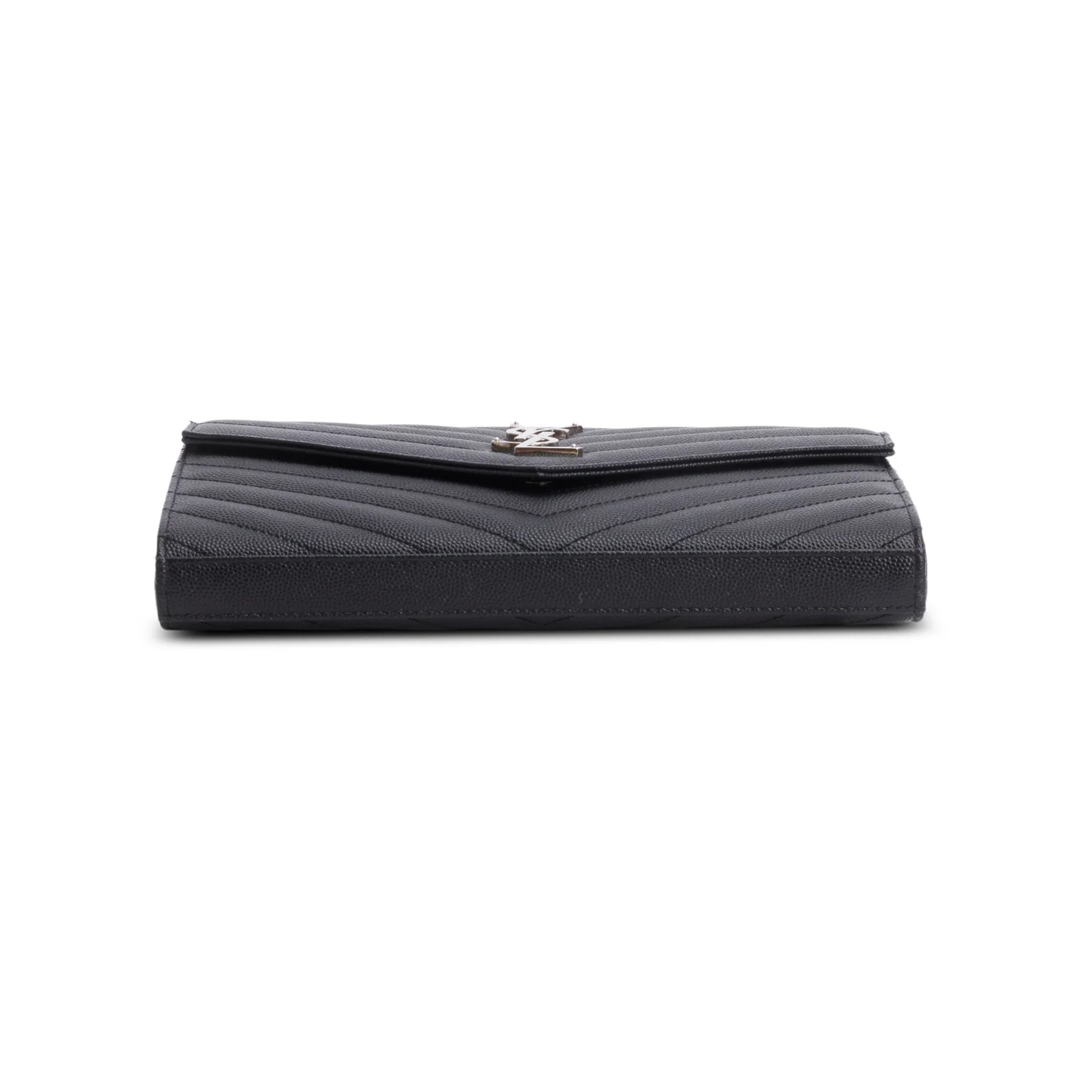 Saint Laurent Black Grain De Poudre Leather Envelope Chain Wallet - Image 7