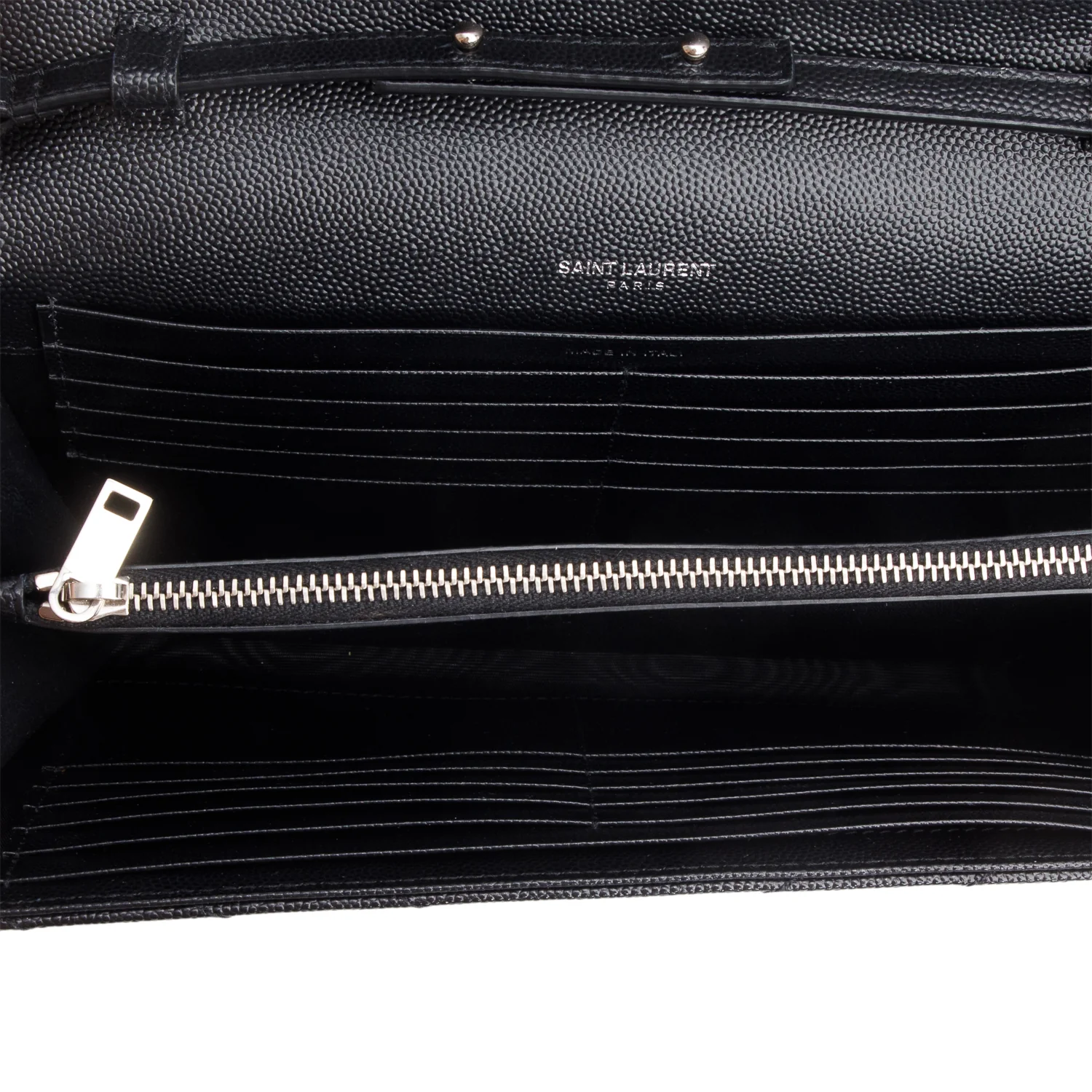 Saint Laurent Black Grain De Poudre Leather Envelope Chain Wallet - Image 8