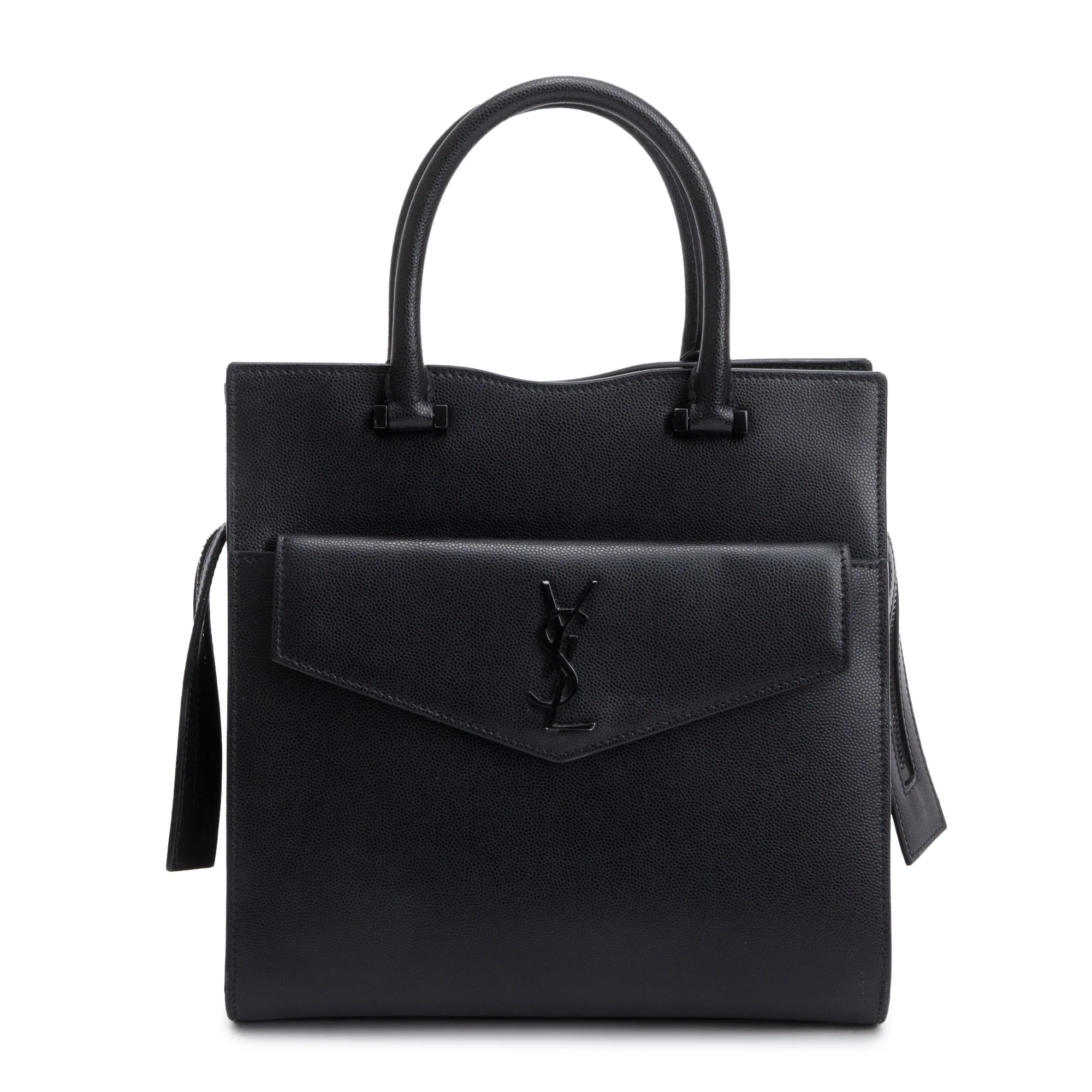 Saint Laurent Black Grain De Poudre Leather Small Uptown Tote w/ Strap & Pouch - Image 3