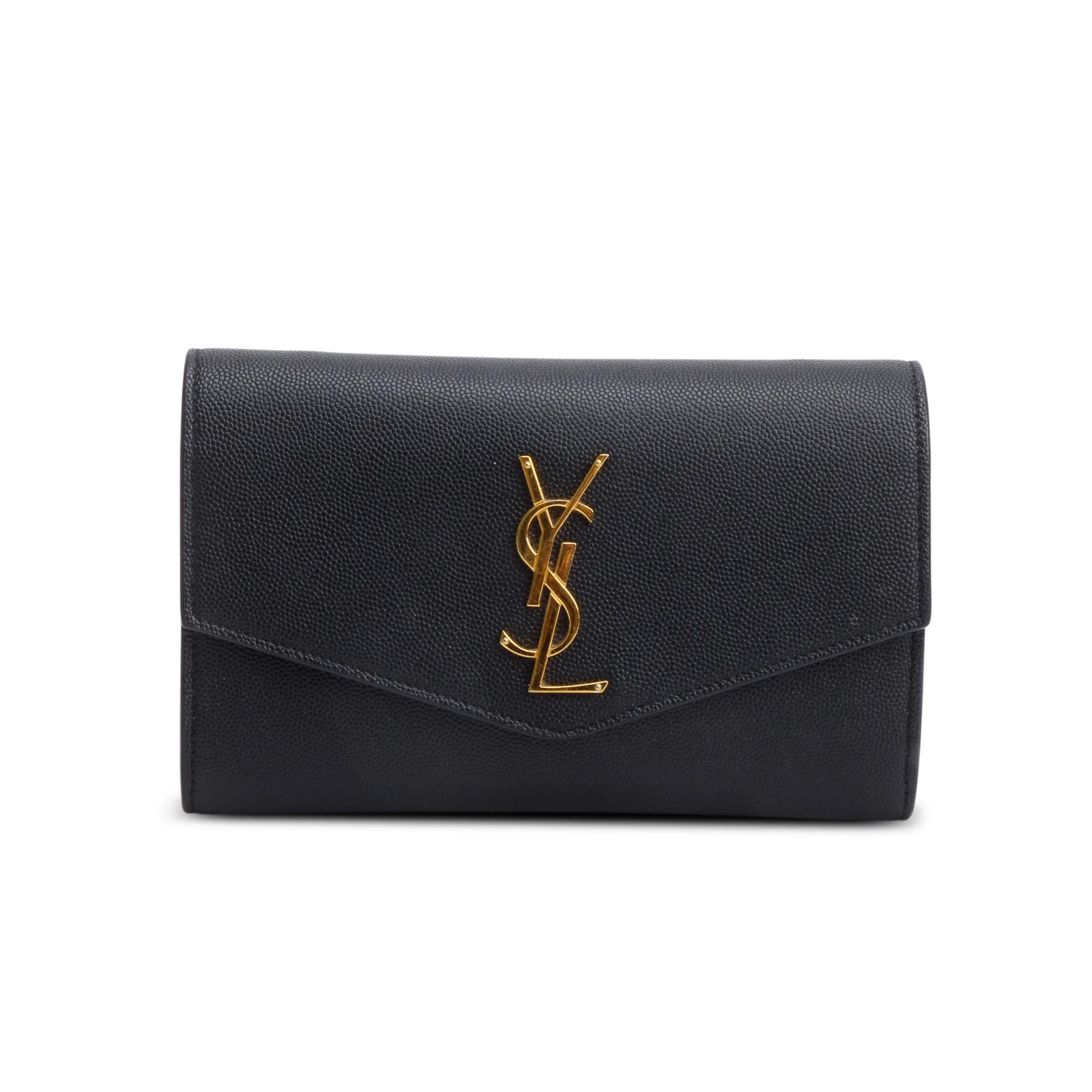 Saint Laurent Black Grain De Poudre Leather Uptown Chain Wallet w/ Insert - Image 3