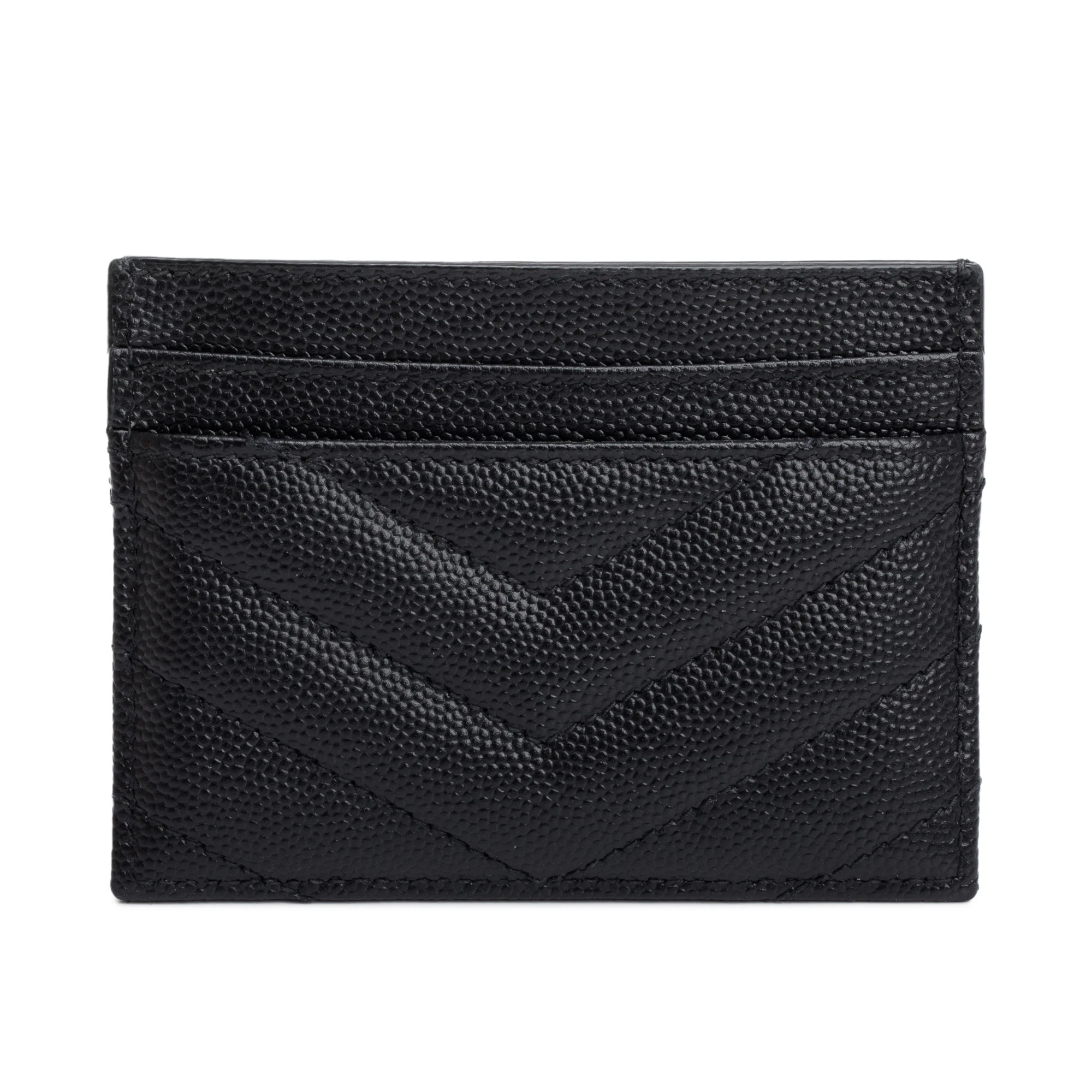 Saint Laurent Black Grain de Poudre Matelasse Chevron Leather Card Holder w/ Box - Image 4