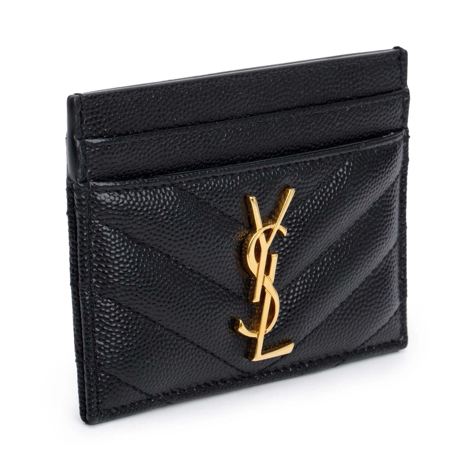 Saint Laurent Black Grain de Poudre Matelasse Chevron Leather Card Holder w/ Box - Image 3