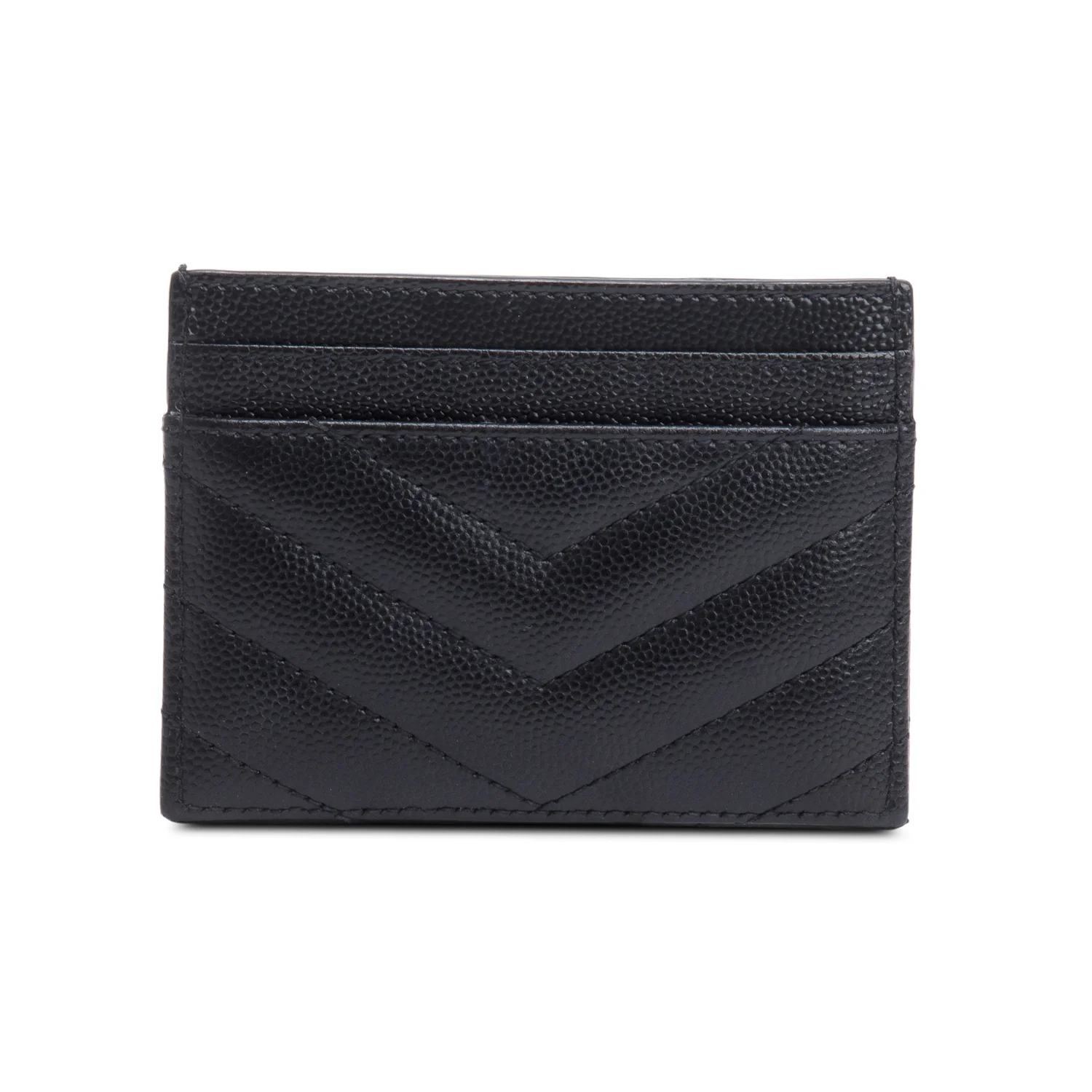Saint Laurent Black Grain de Poudre Matelasse Chevron Leather Cassandre Card Case - Image 3