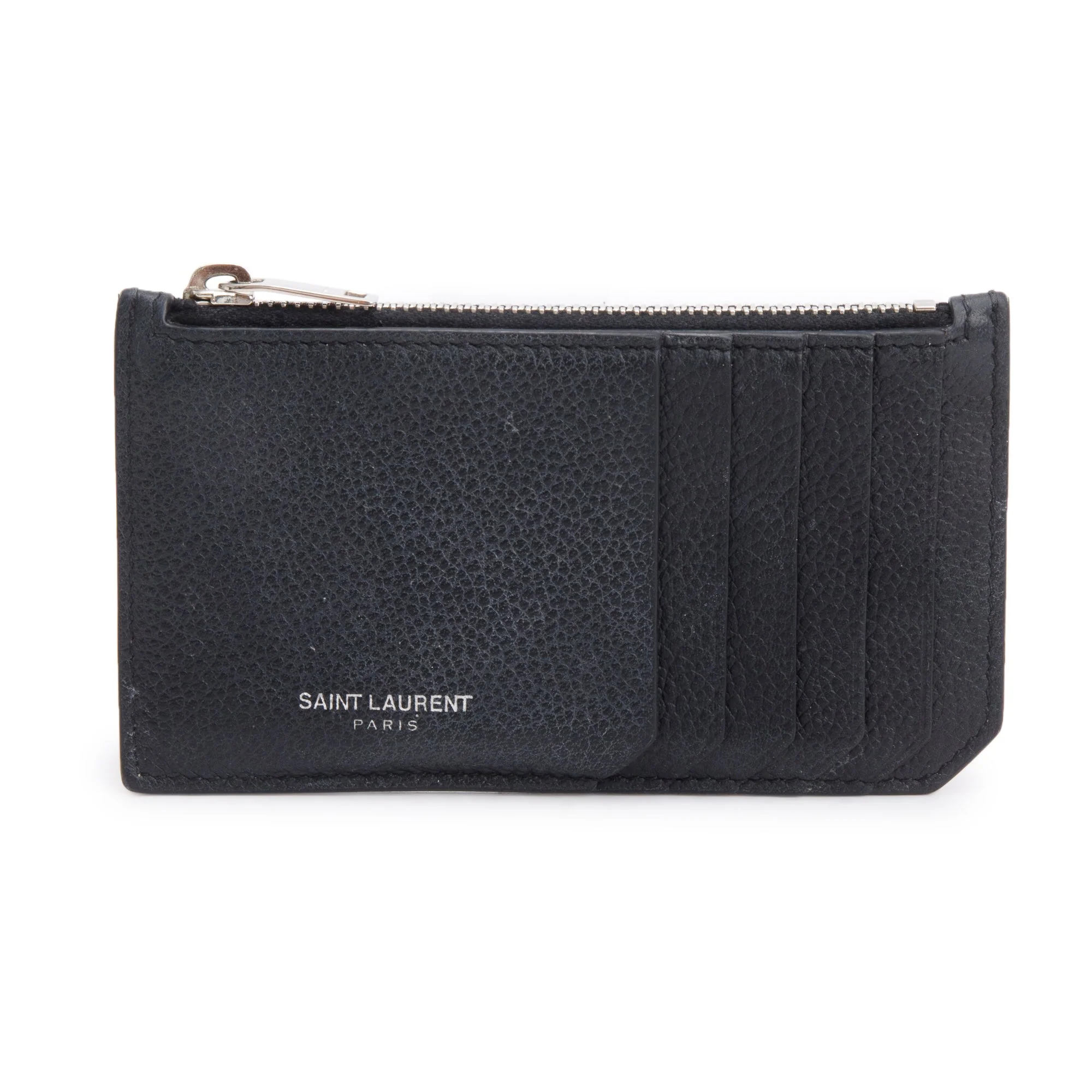 Saint Laurent Black Grain De Poudre Paris Fragments Zipped Card Case w/ Box